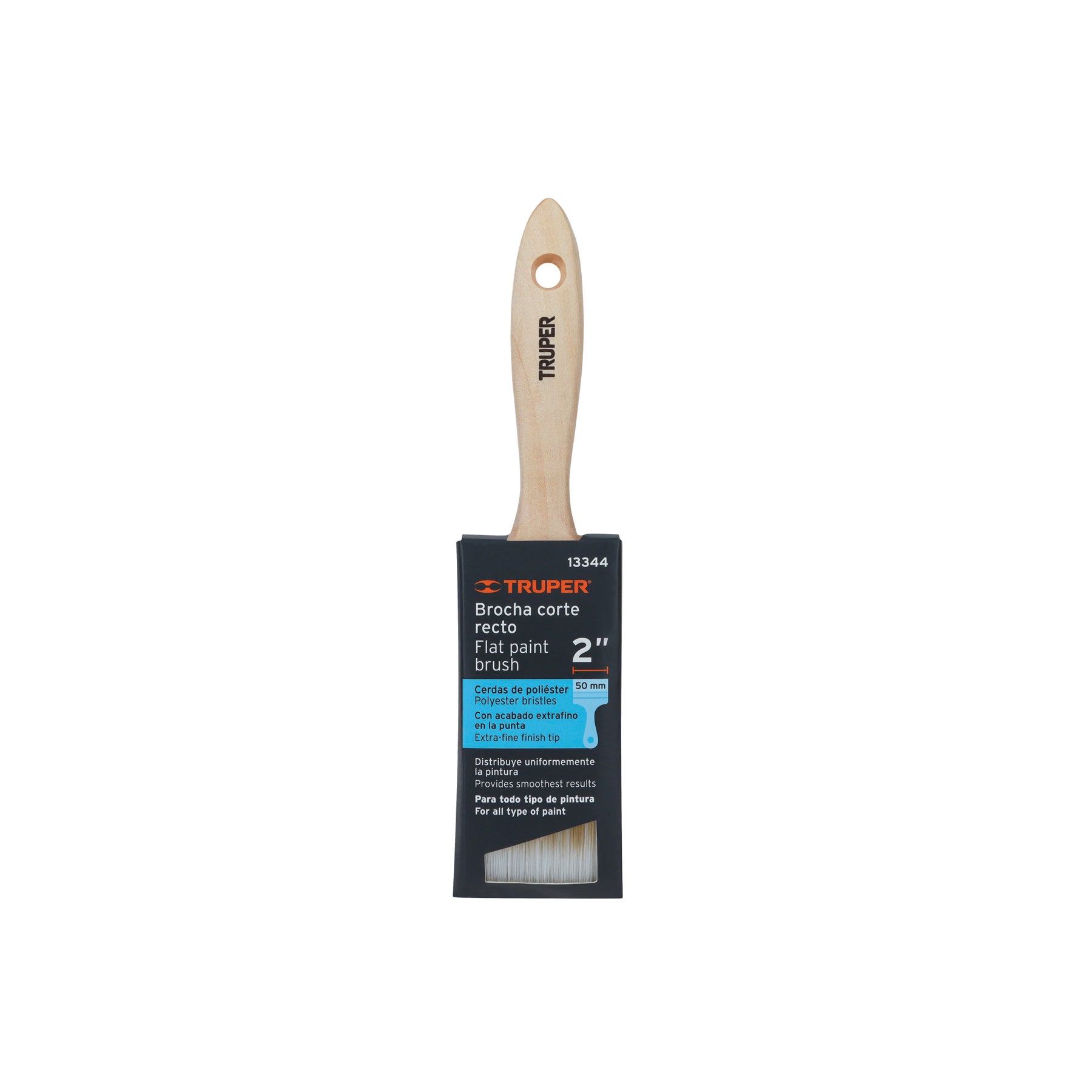 Brocha cerdas sintéticas 2" corte recto, mango de madera