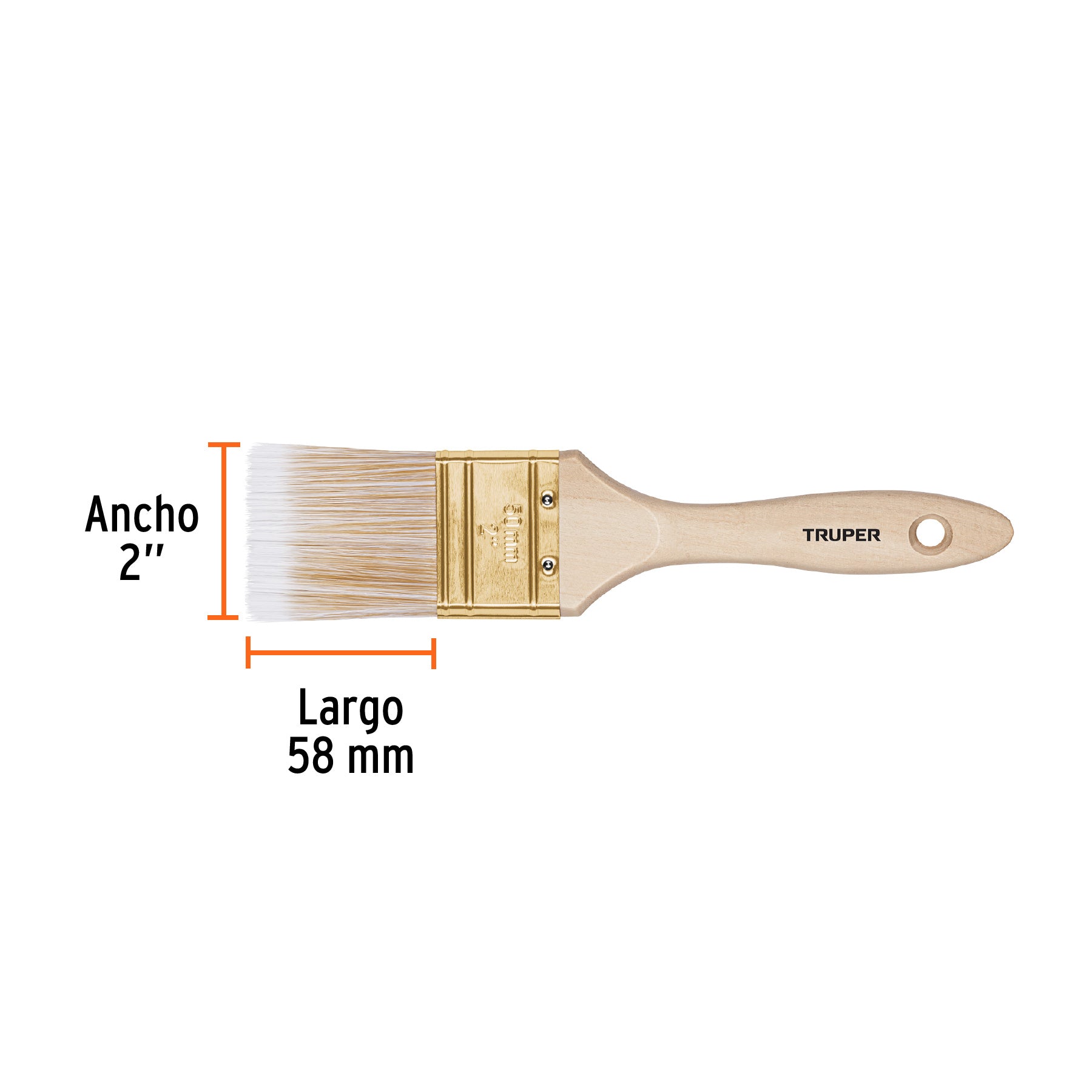 Brocha cerdas sintéticas 2" corte recto, mango de madera