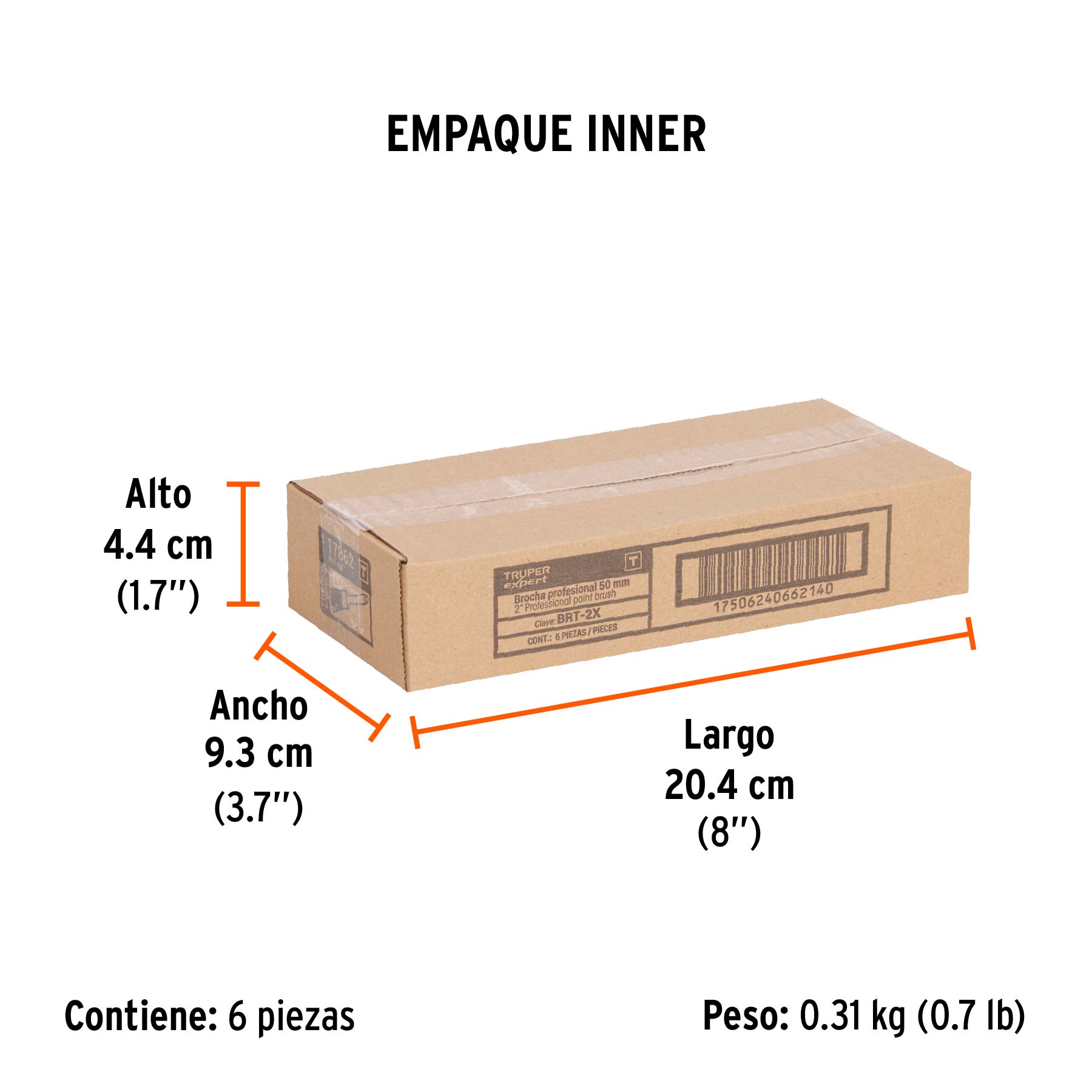 Brocha profesional de 2" mango de plástico, TRUPER EXPERT - Empaque