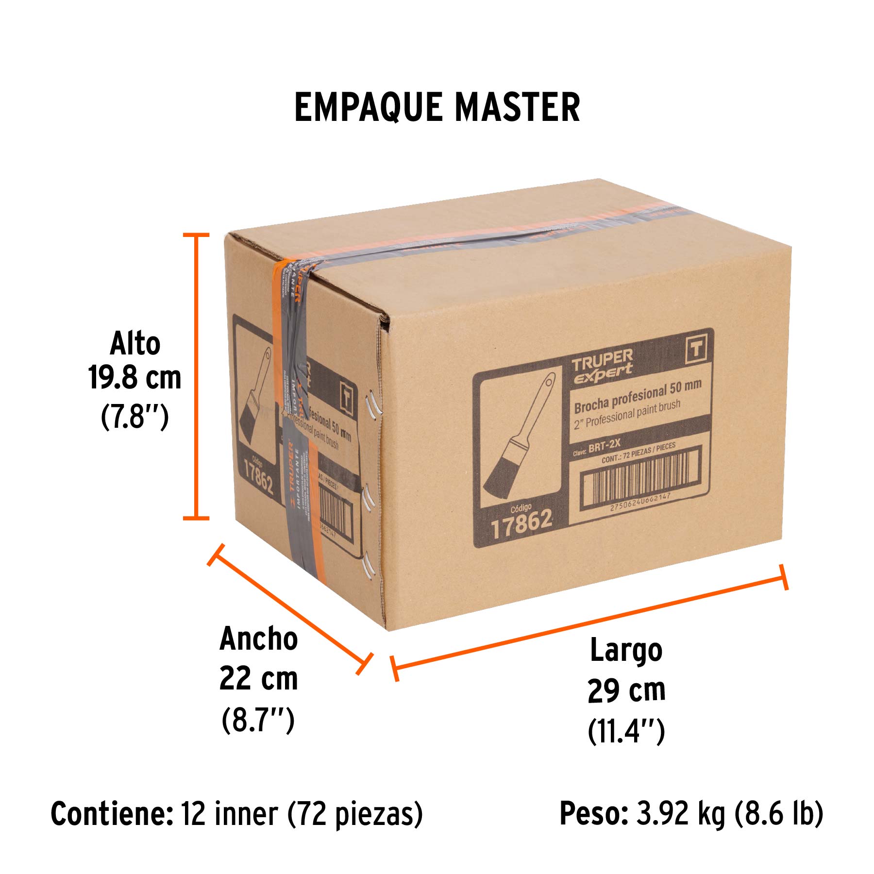 Brocha profesional de 2" mango de plástico, TRUPER EXPERT - Empaque