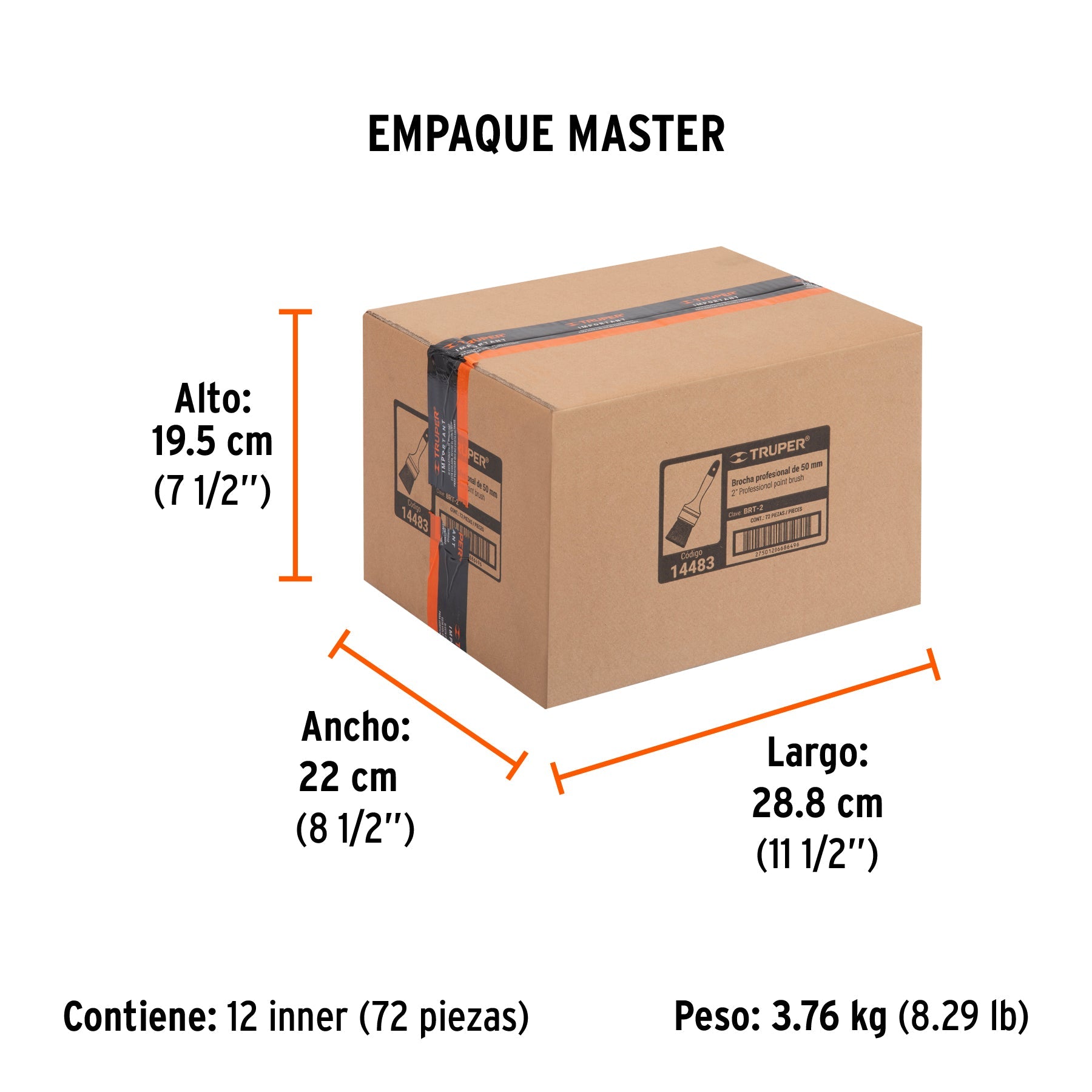 Brocha profesional de 2" con mango de plástico, TRUPER - Empaque