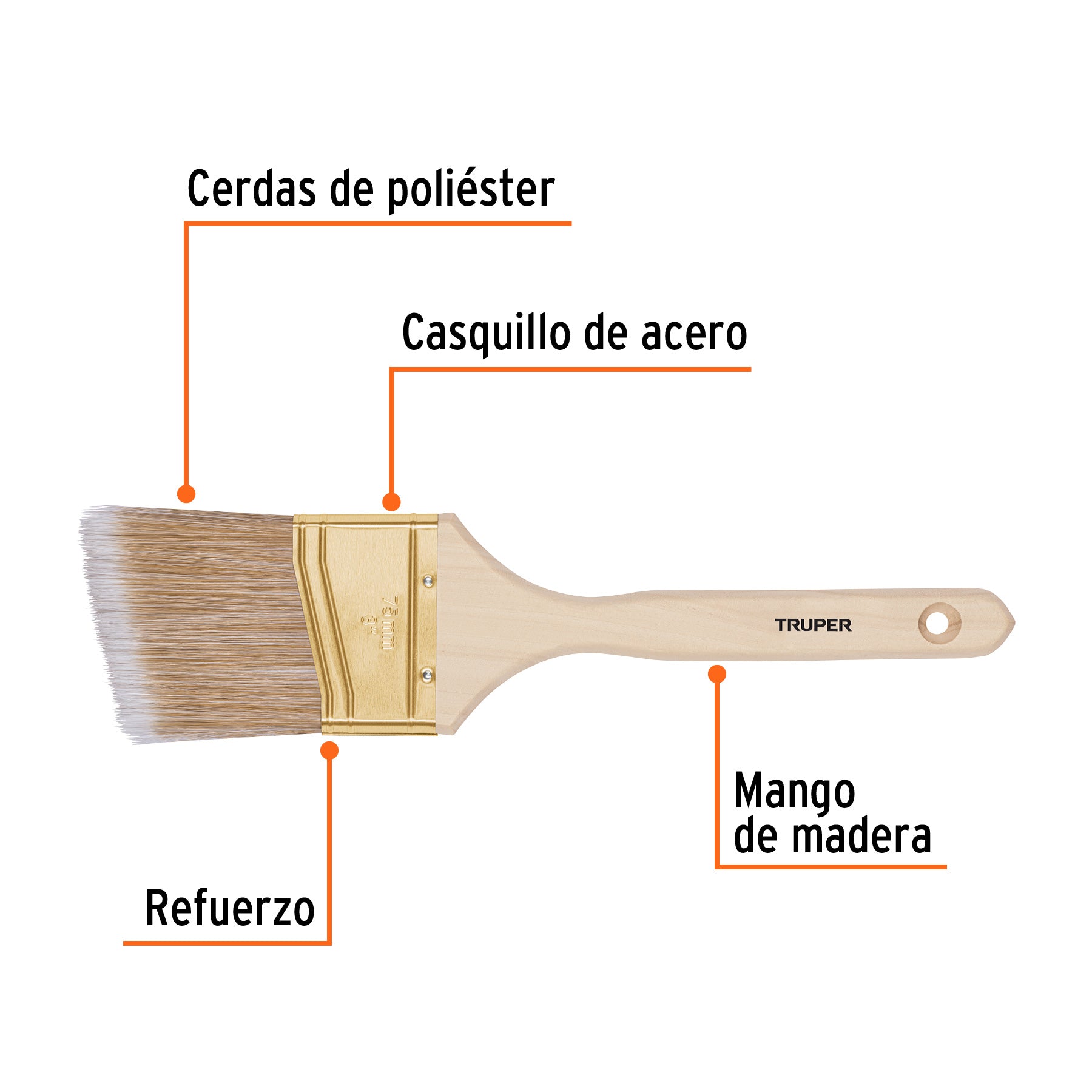 Brocha cerdas sintéticas 3" corte angular, mango de madera