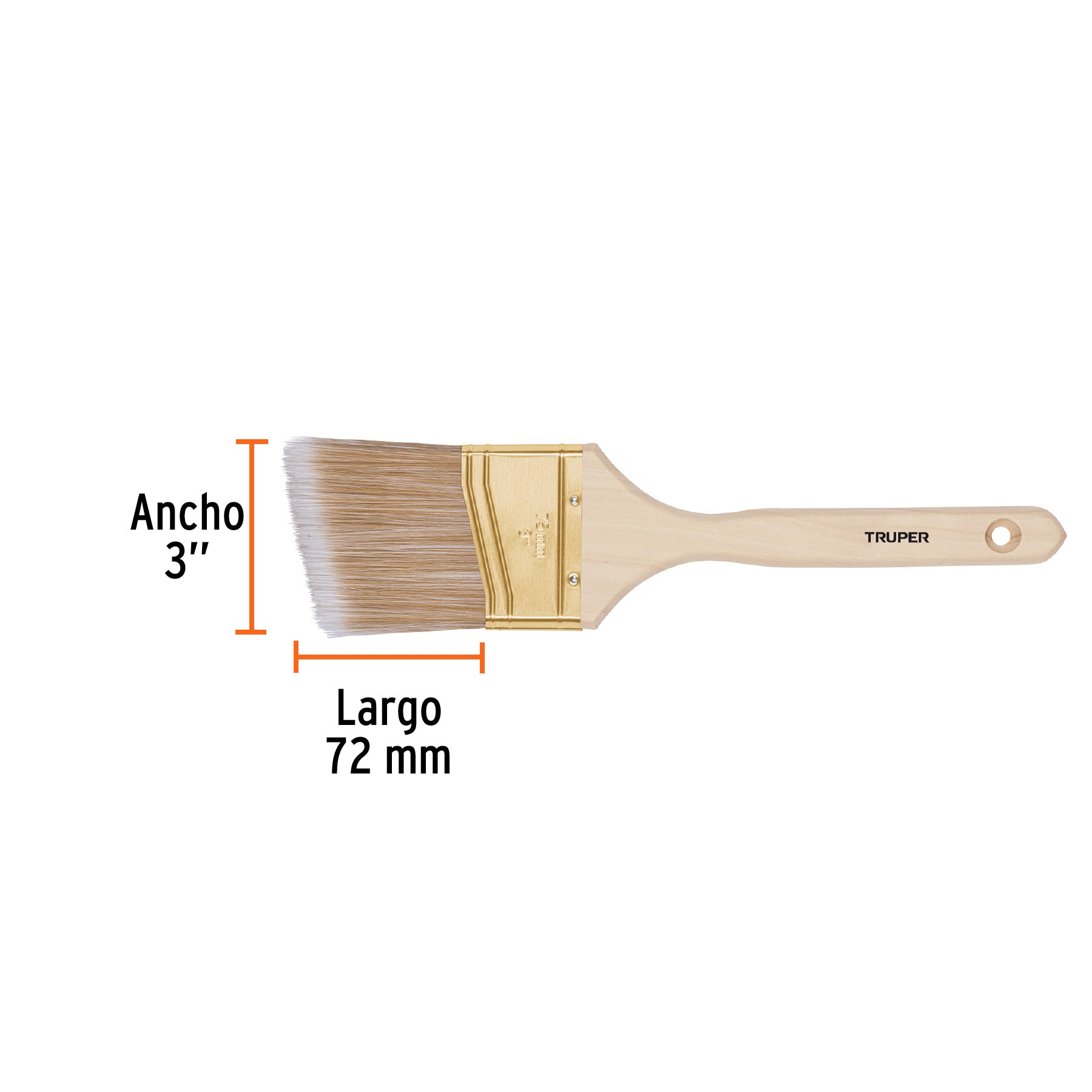 Brocha cerdas sintéticas 3" corte angular, mango de madera