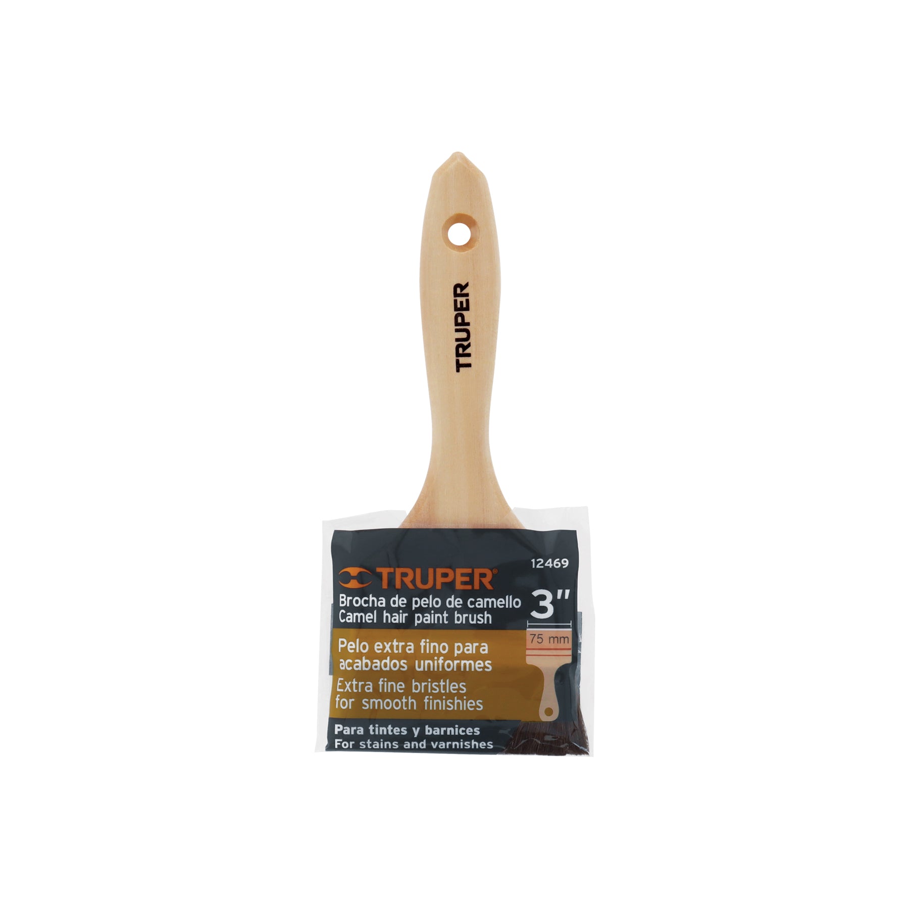 Brocha pelo de camello de 3" con mango de madera, TRUPER