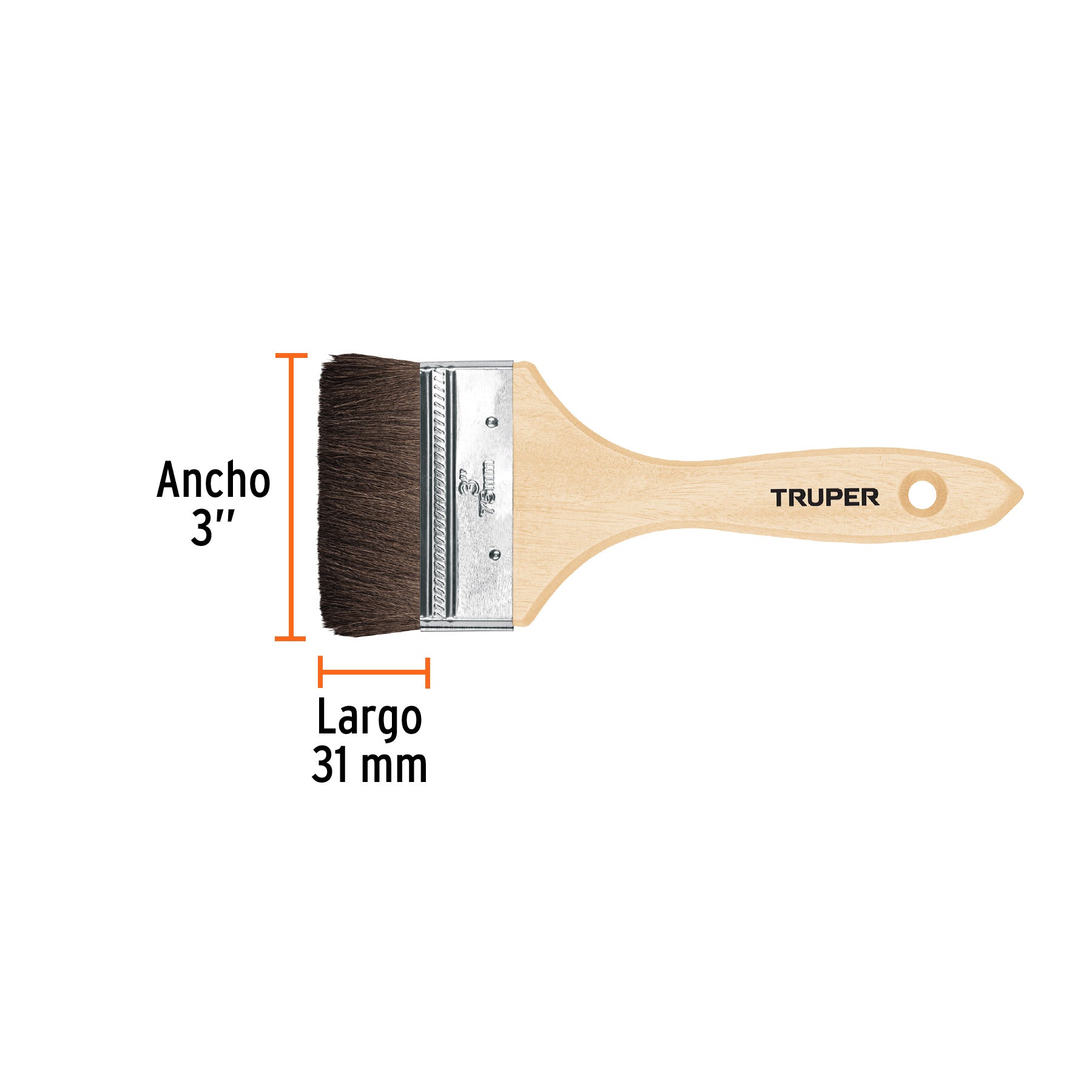 Brocha pelo de camello de 3" con mango de madera, TRUPER