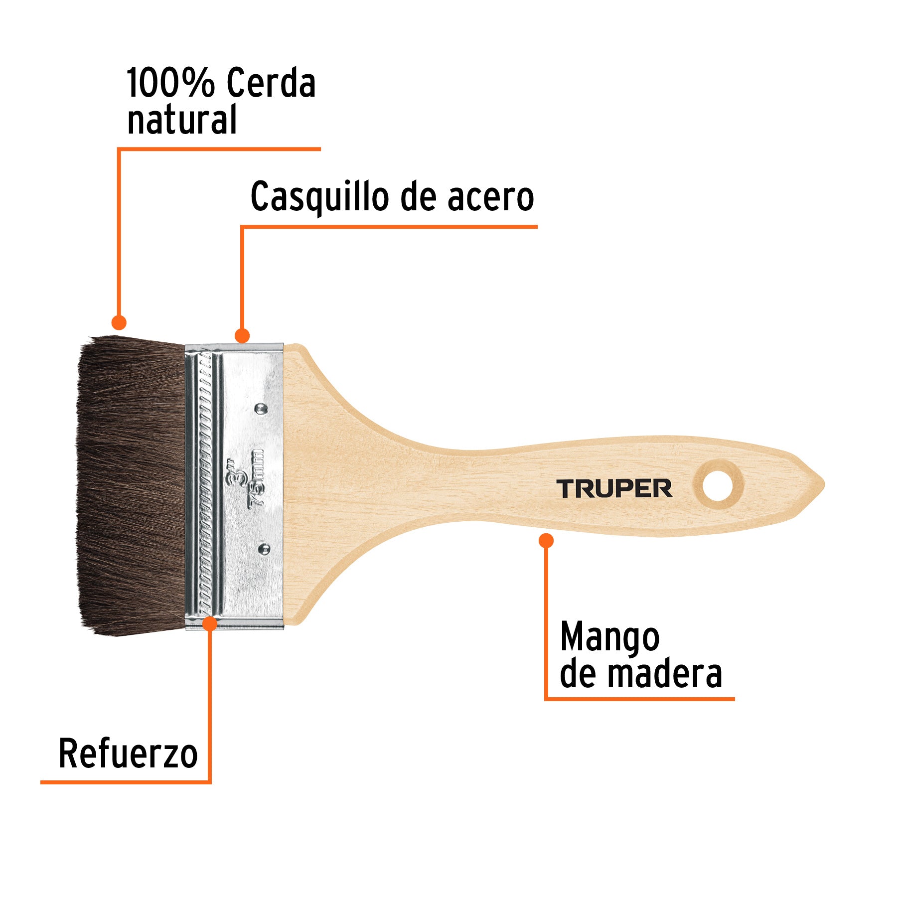 Brocha pelo de camello de 3" con mango de madera, TRUPER