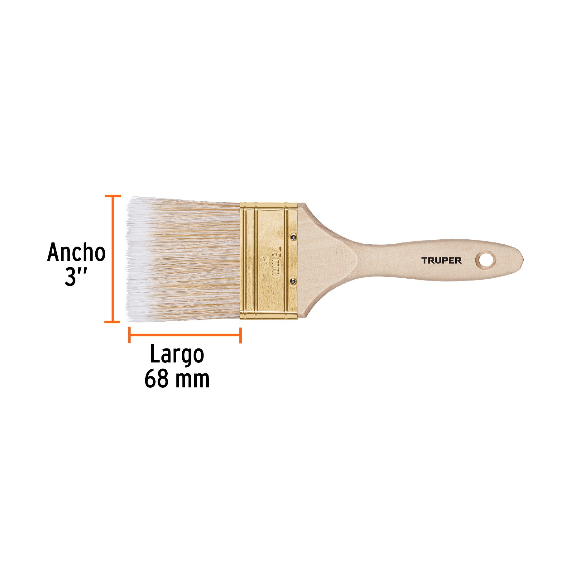 Brocha cerdas sintéticas 3" corte recto, mango de madera