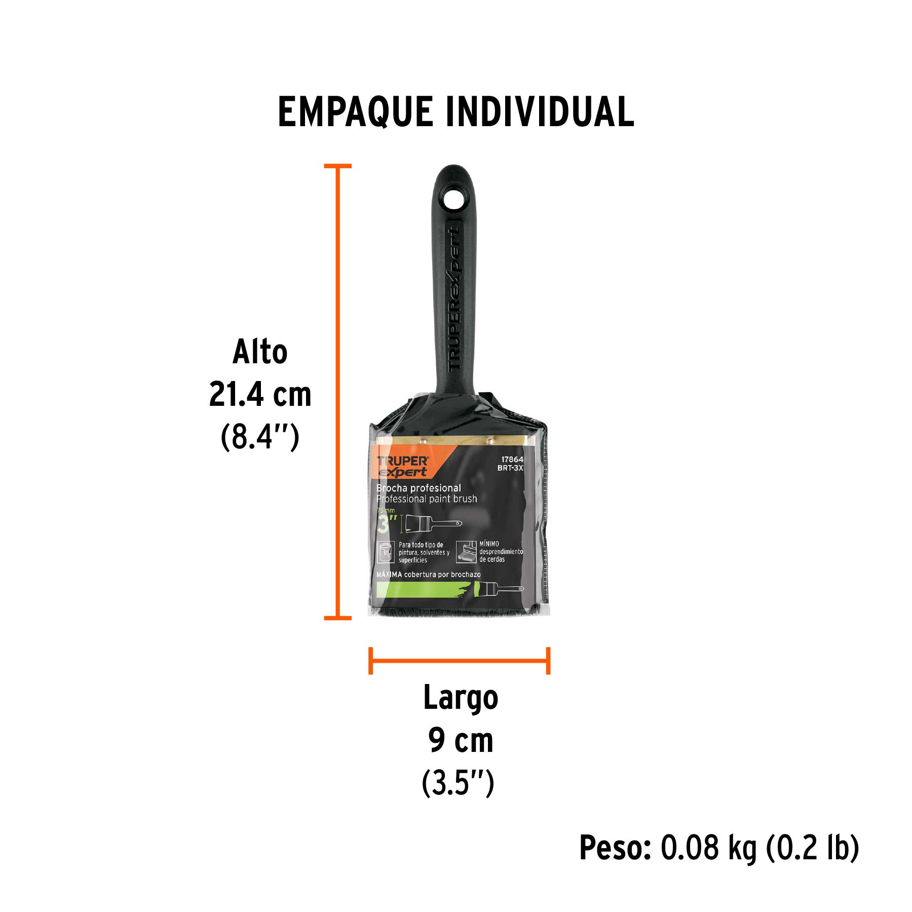 Brocha profesional de 3" mango de plástico, TRUPER EXPERT - Empaque