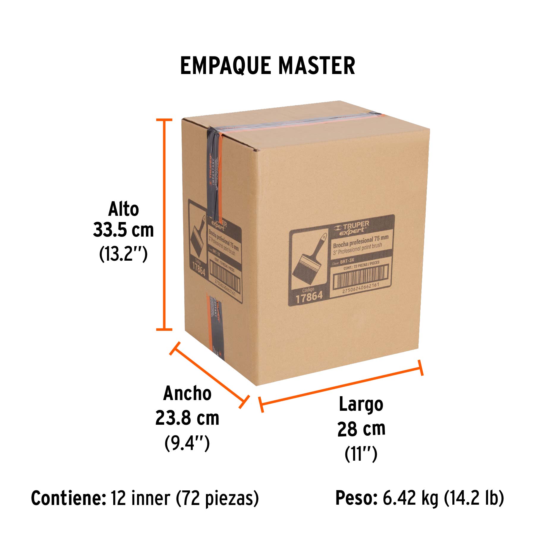 Brocha profesional de 3" mango de plástico, TRUPER EXPERT - Empaque