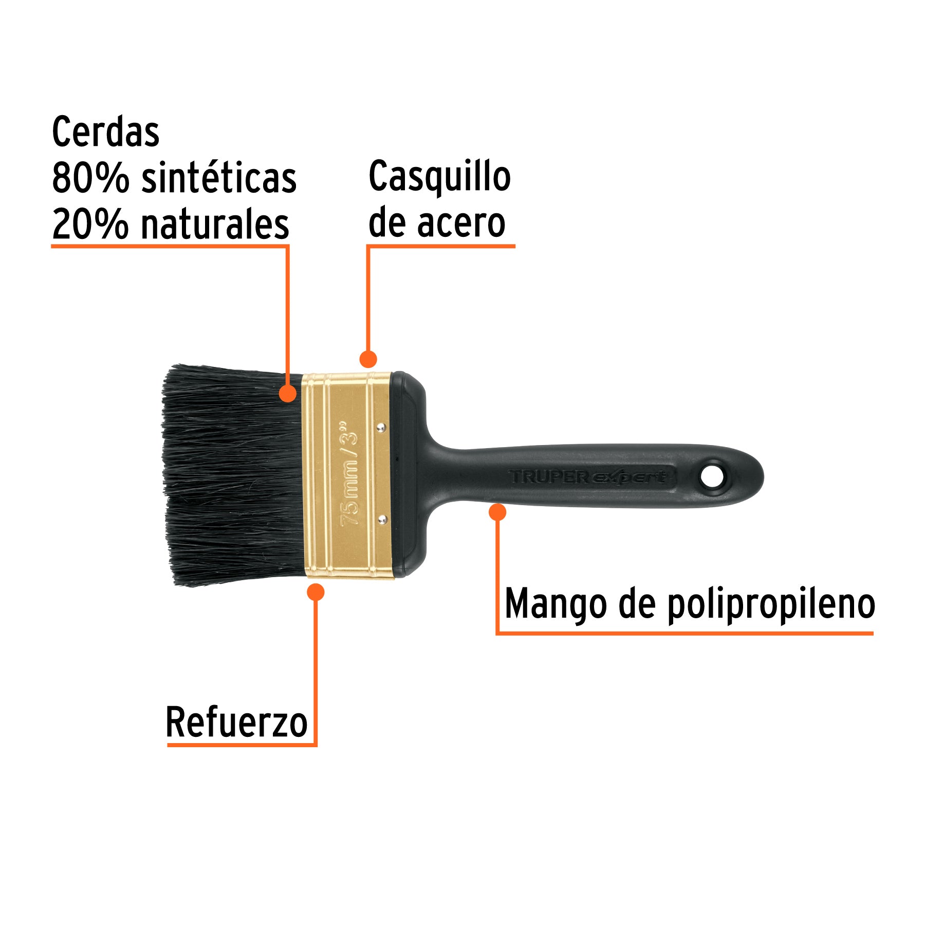 Brocha profesional de 3" mango de plástico, TRUPER EXPERT