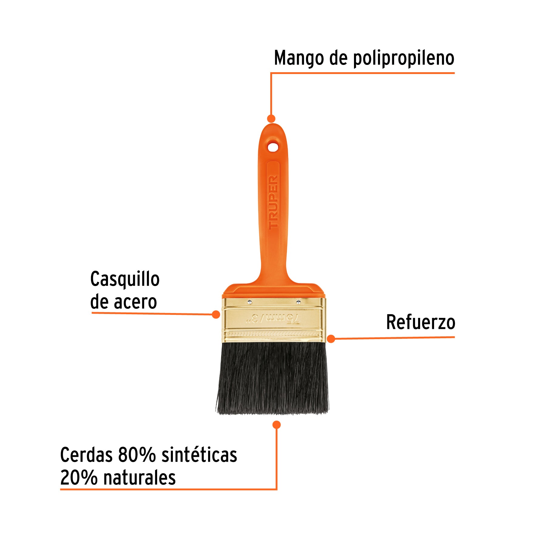 Brocha profesional de 3" con mango de plástico, TRUPER