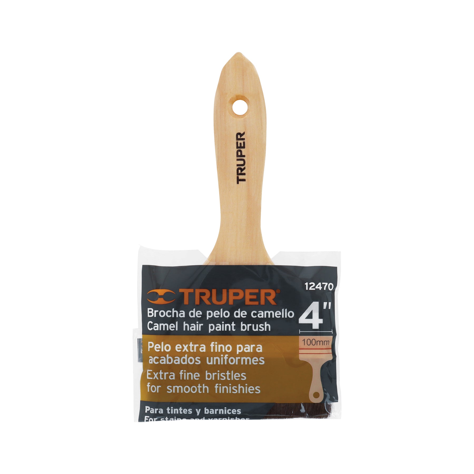 Brocha pelo de camello de 4" con mango de madera, TRUPER