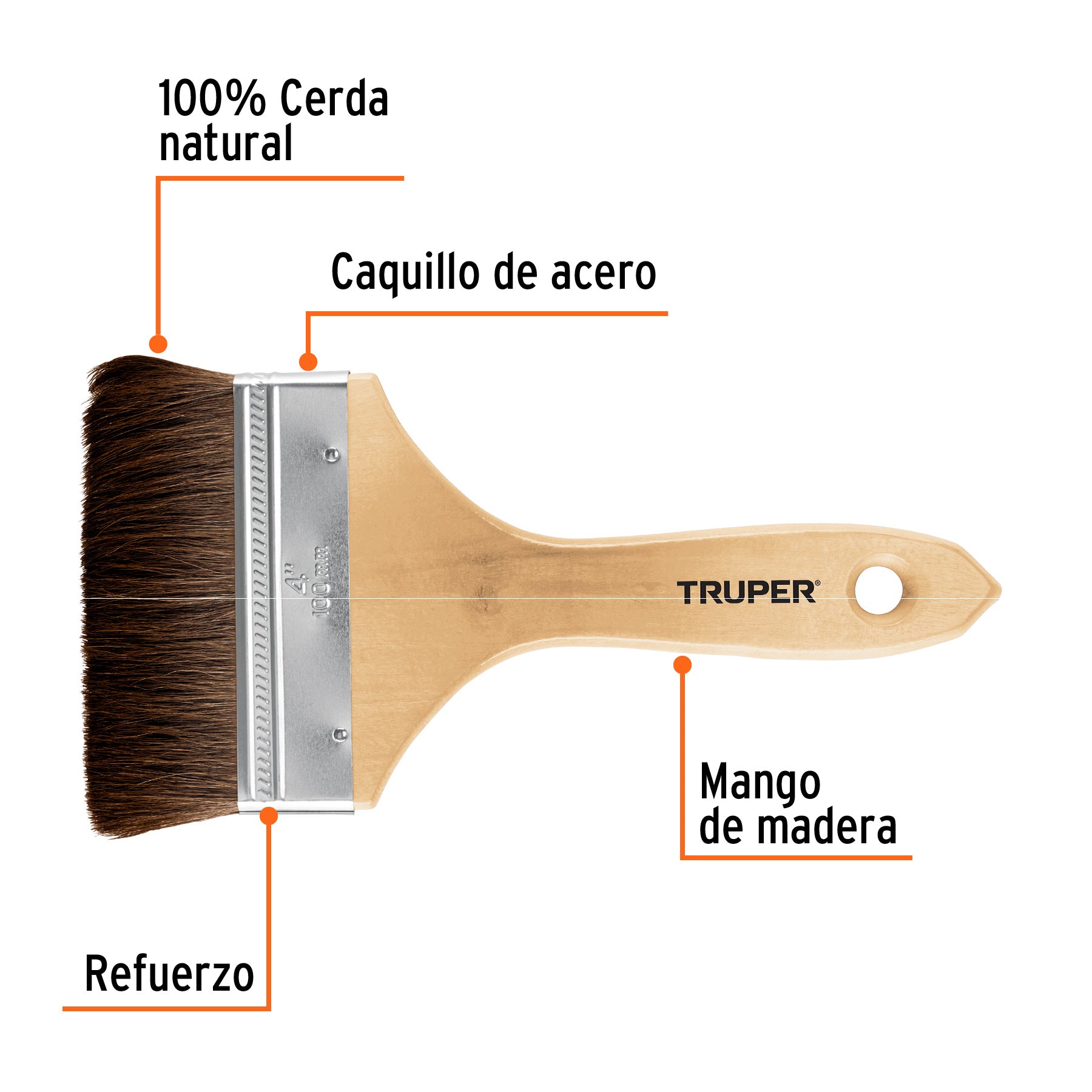 Brocha pelo de camello de 4" con mango de madera, TRUPER