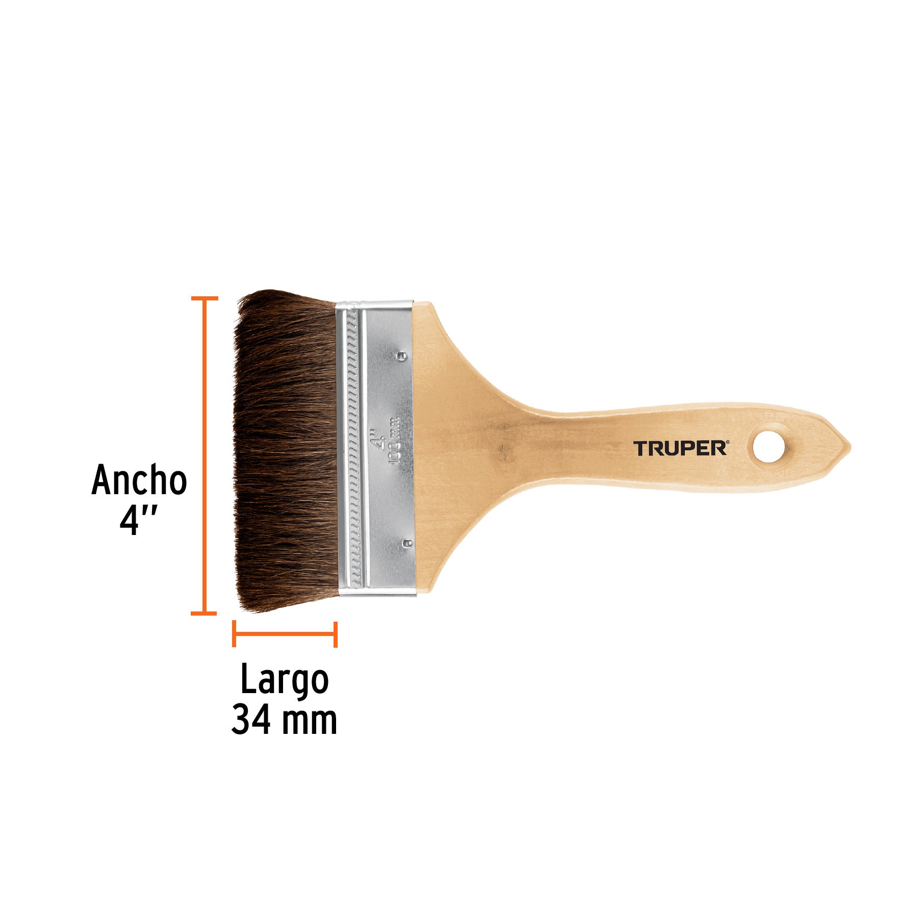 Brocha pelo de camello de 4" con mango de madera, TRUPER