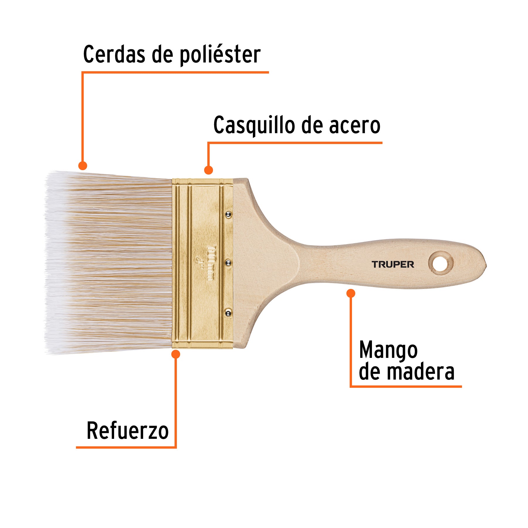 Brocha cerdas sintéticas 4" corte recto, mango de madera