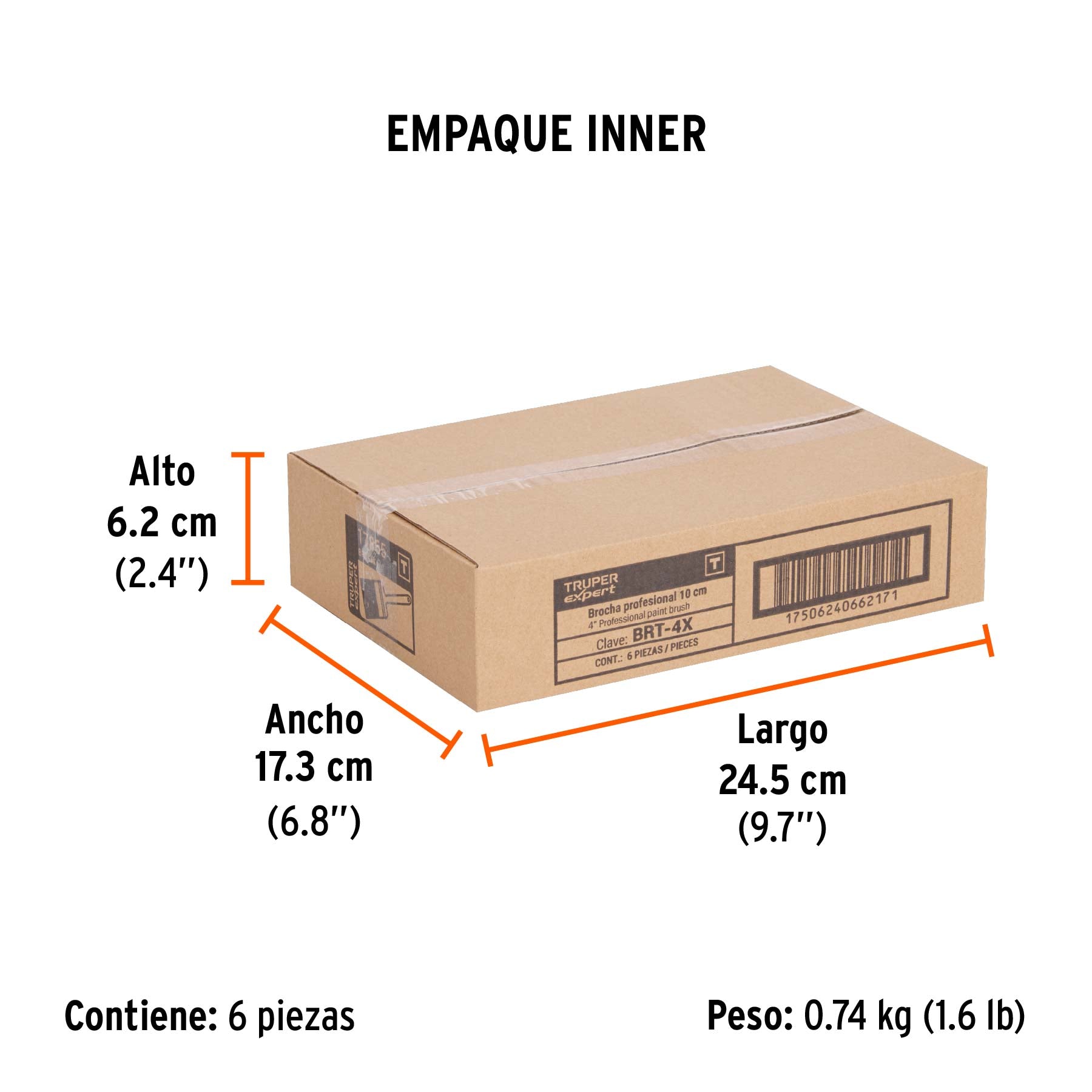 Brocha profesional de 4" mango de plástico, TRUPER EXPERT - Empaque