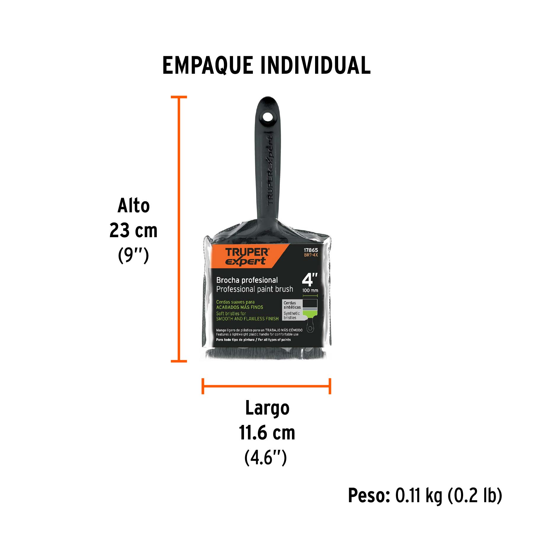 Brocha profesional de 4" mango de plástico, TRUPER EXPERT - Empaque