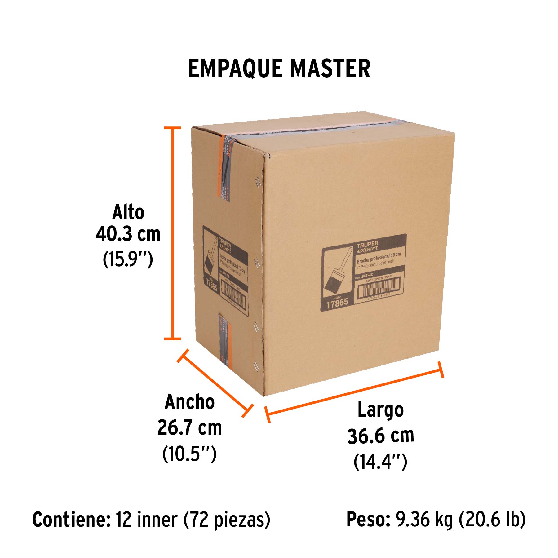 Brocha profesional de 4" mango de plástico, TRUPER EXPERT - Empaque