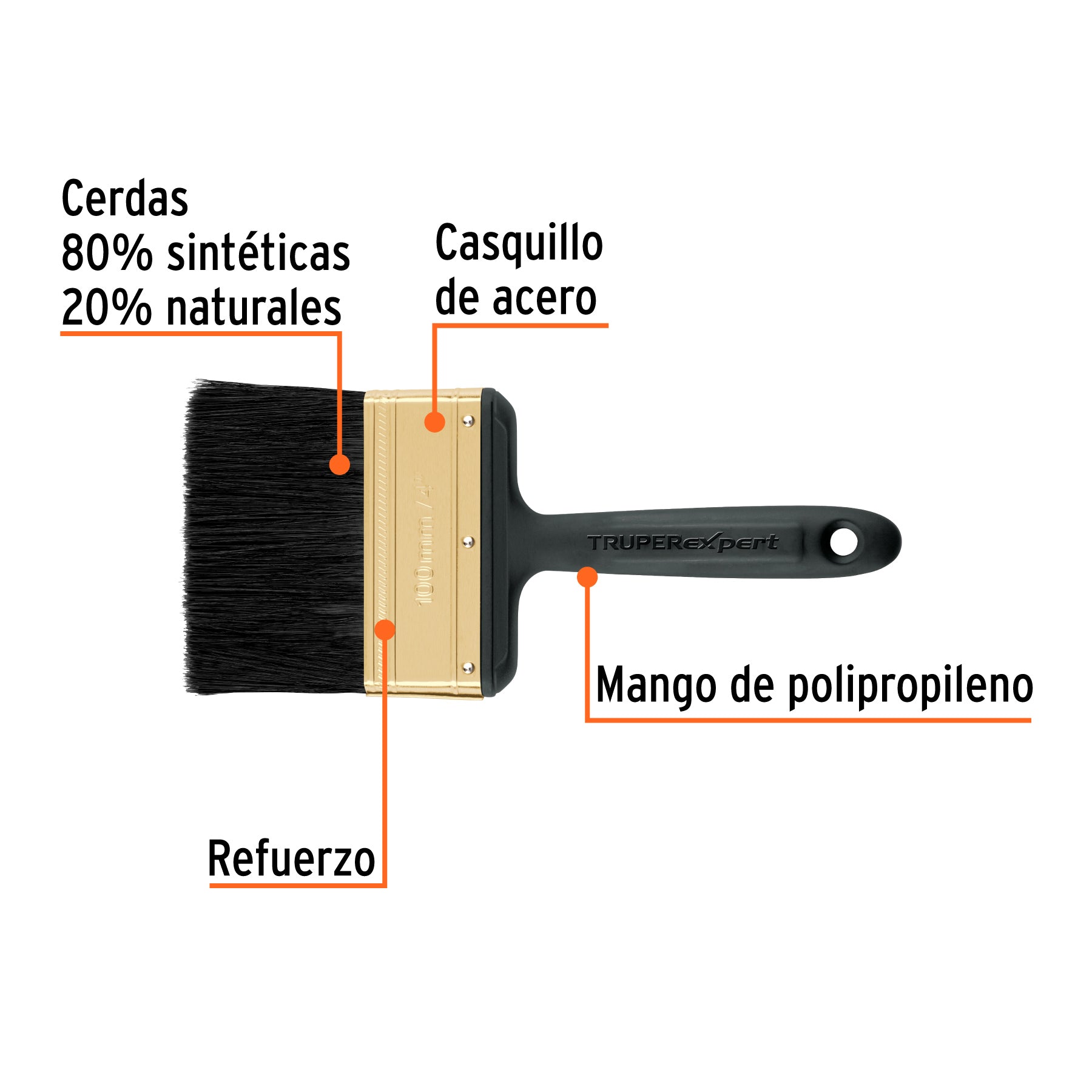 Brocha profesional de 4" mango de plástico, TRUPER EXPERT