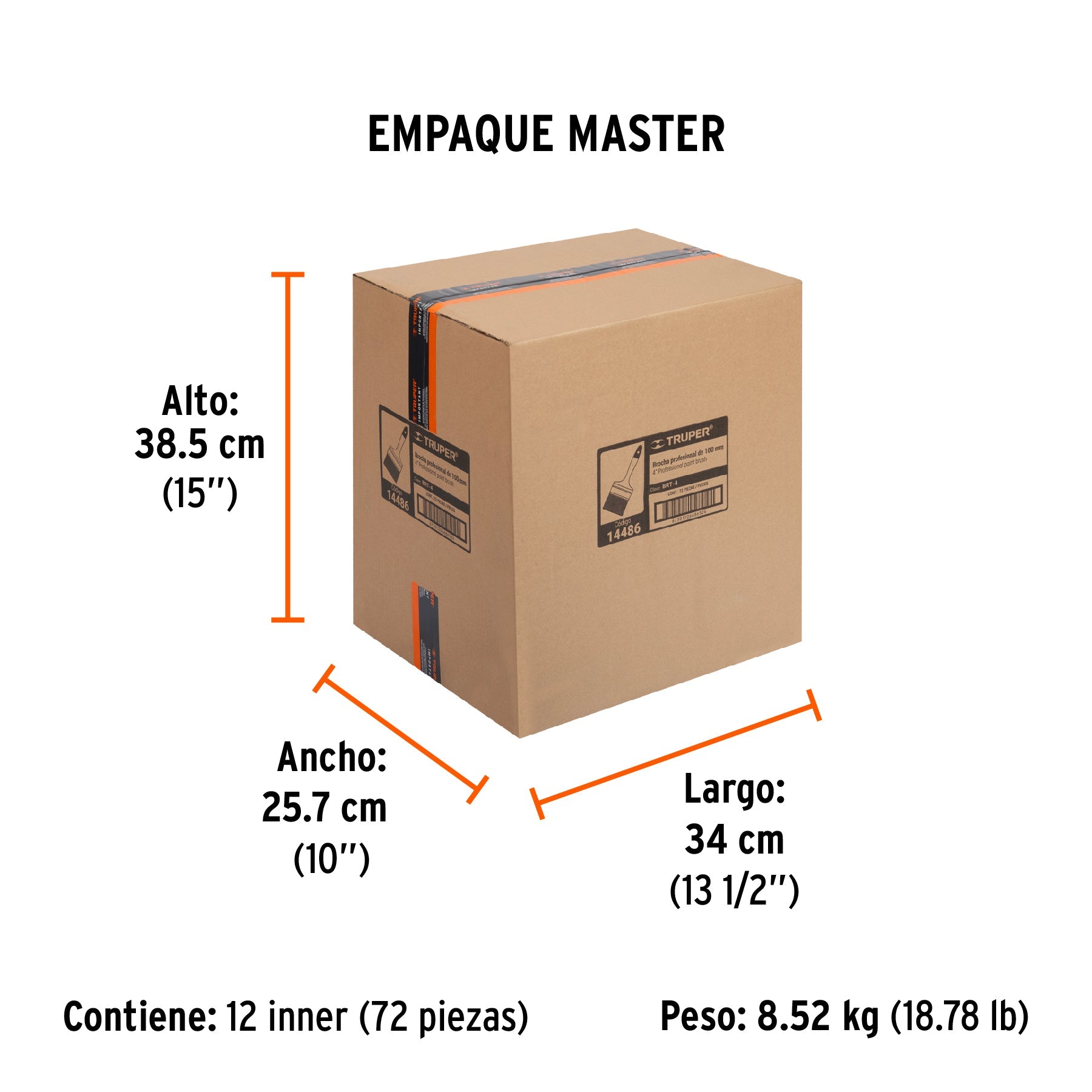 Brocha profesional de 4" con mango de plástico, TRUPER - Empaque