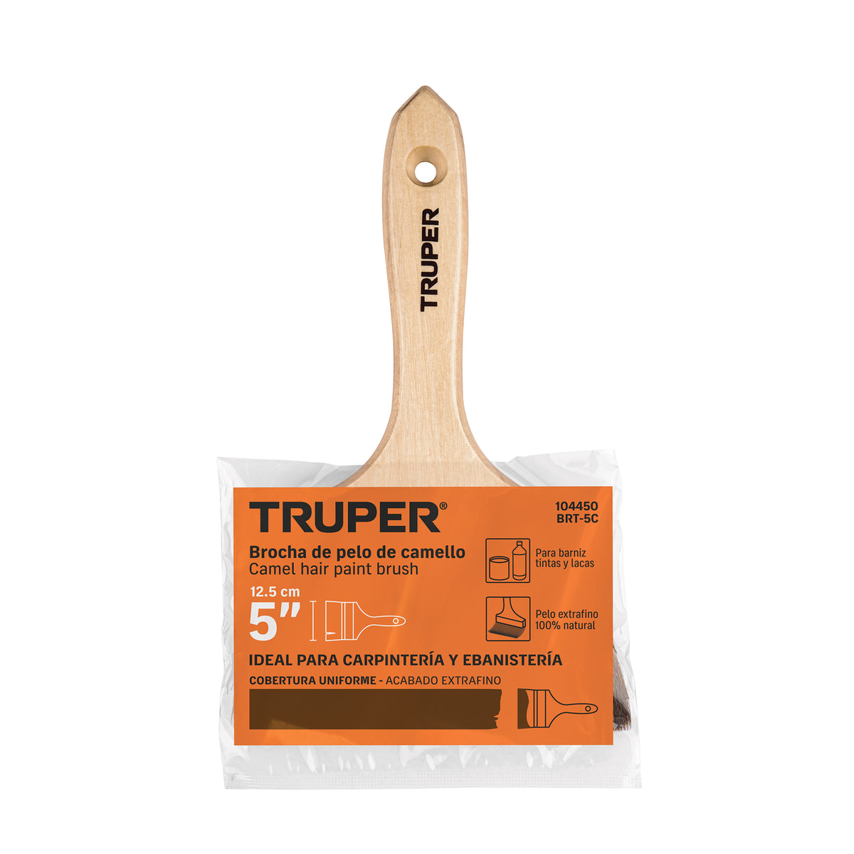 Brocha pelo de camello de 5" con mango de madera, TRUPER