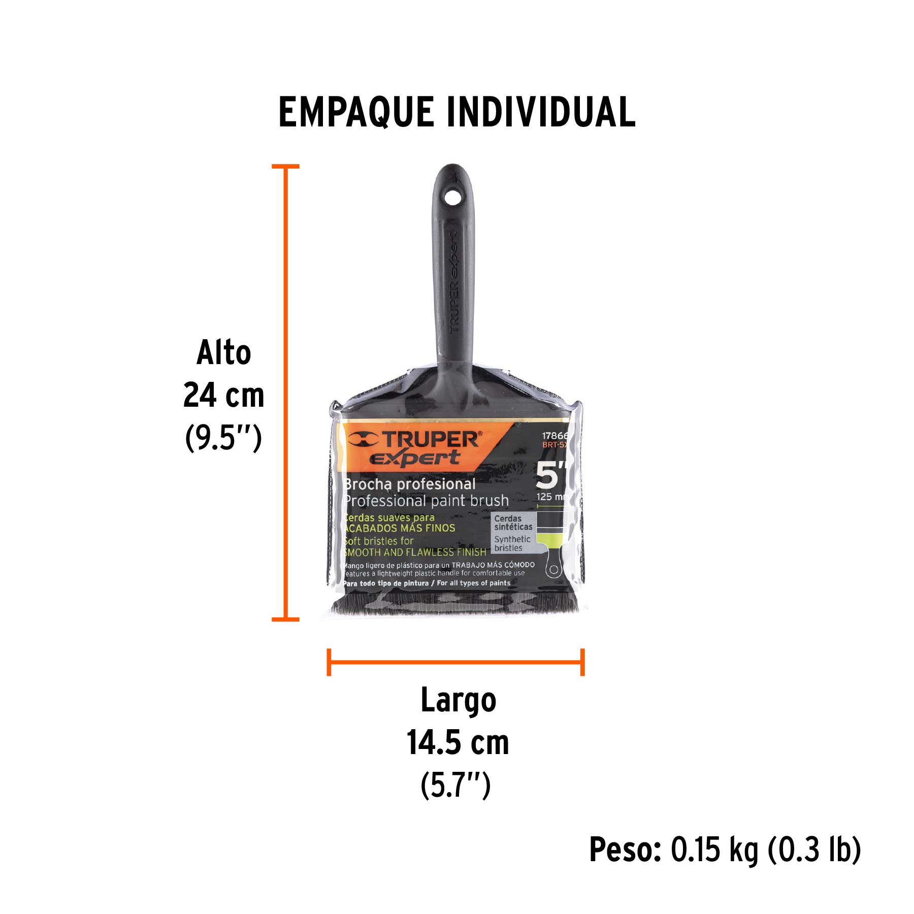 Brocha profesional de 5" mango de plástico, TRUPER EXPERT - Empaque