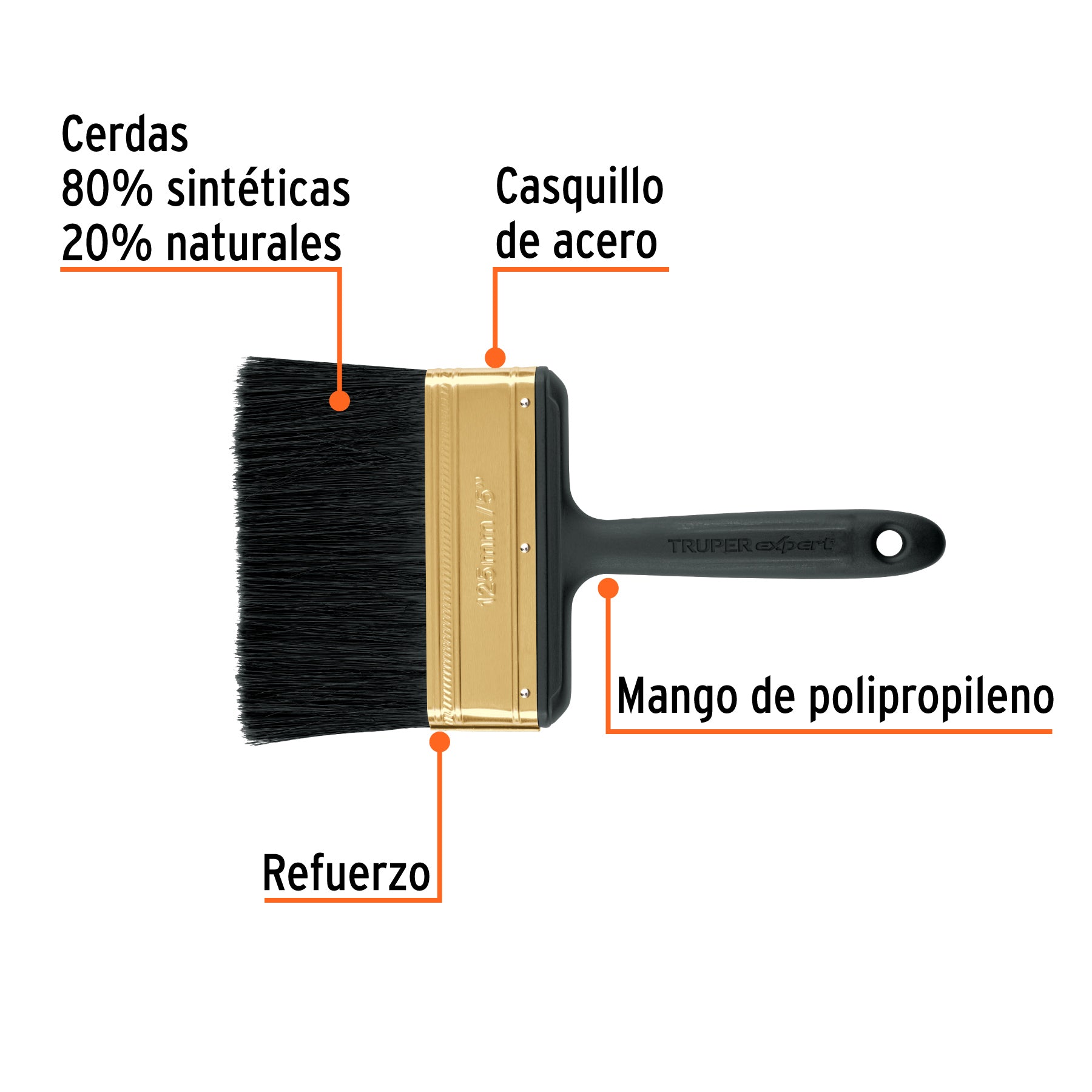 Brocha profesional de 5" mango de plástico, TRUPER EXPERT