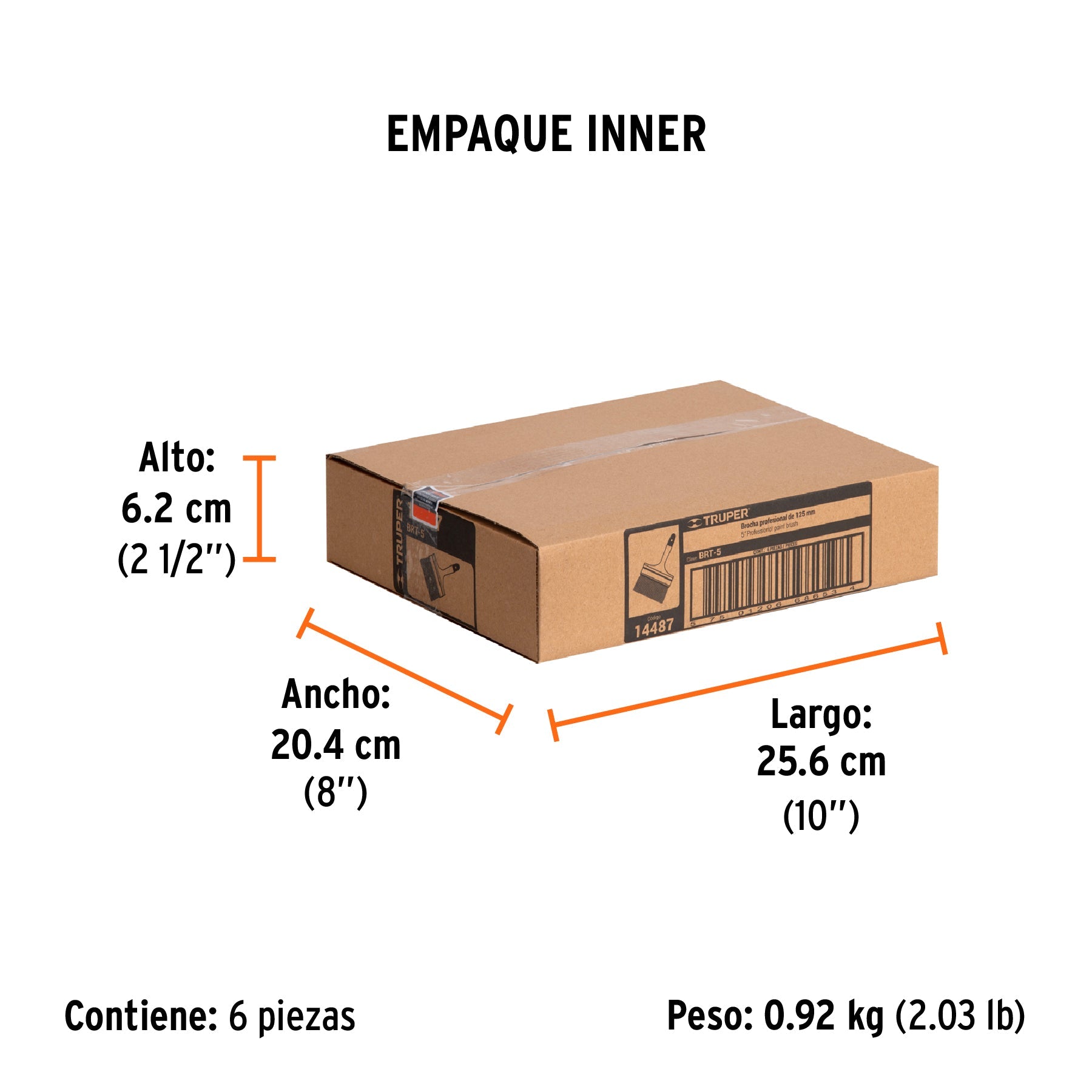 Brocha profesional de 5" con mango de plástico, TRUPER - Empaque