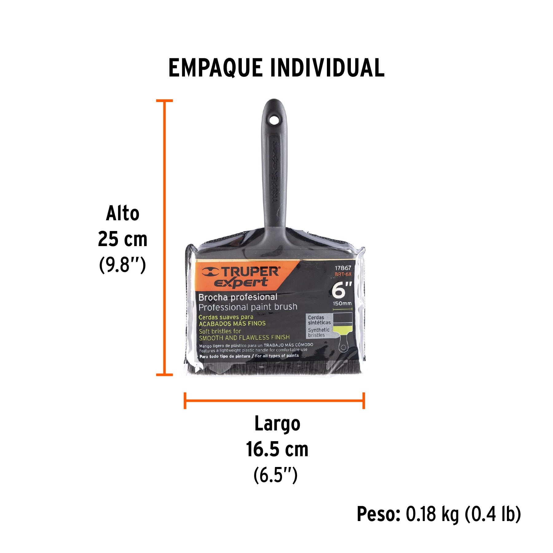 Brocha profesional de 6" mango de plástico, TRUPER EXPERT - Empaque