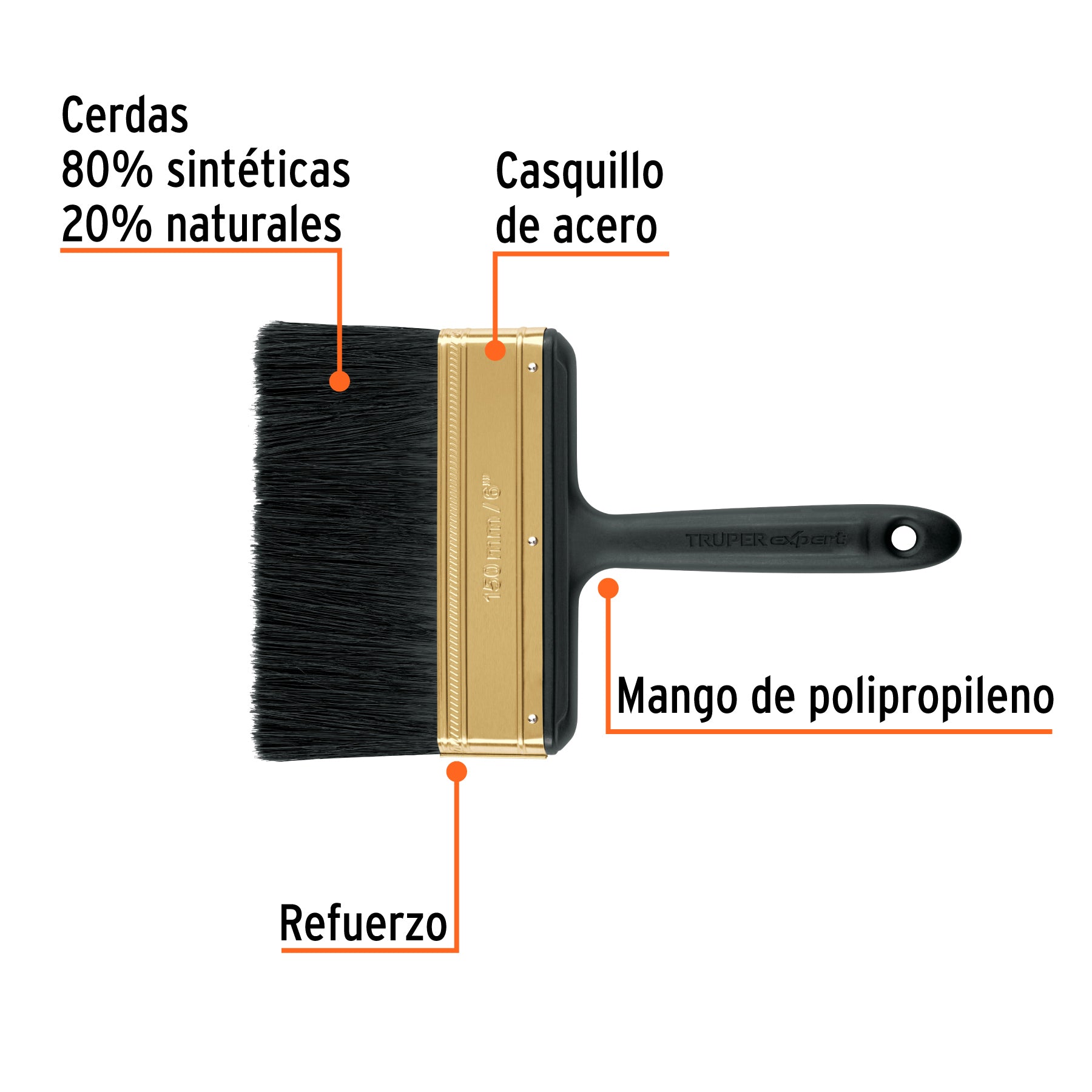 Brocha profesional de 6" mango de plástico, TRUPER EXPERT
