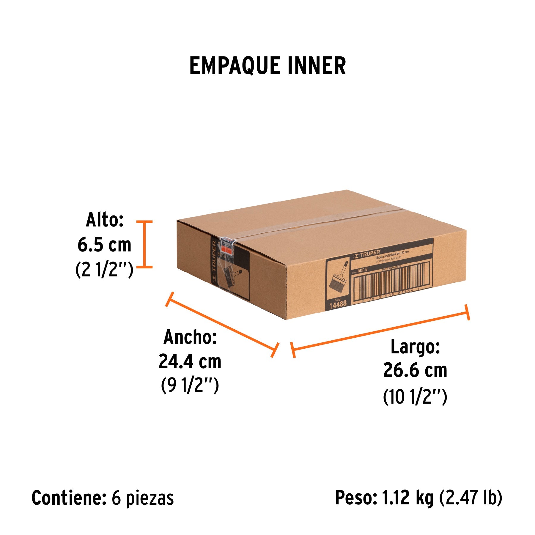 Brocha profesional de 6" con mango de plástico, TRUPER - Empaque