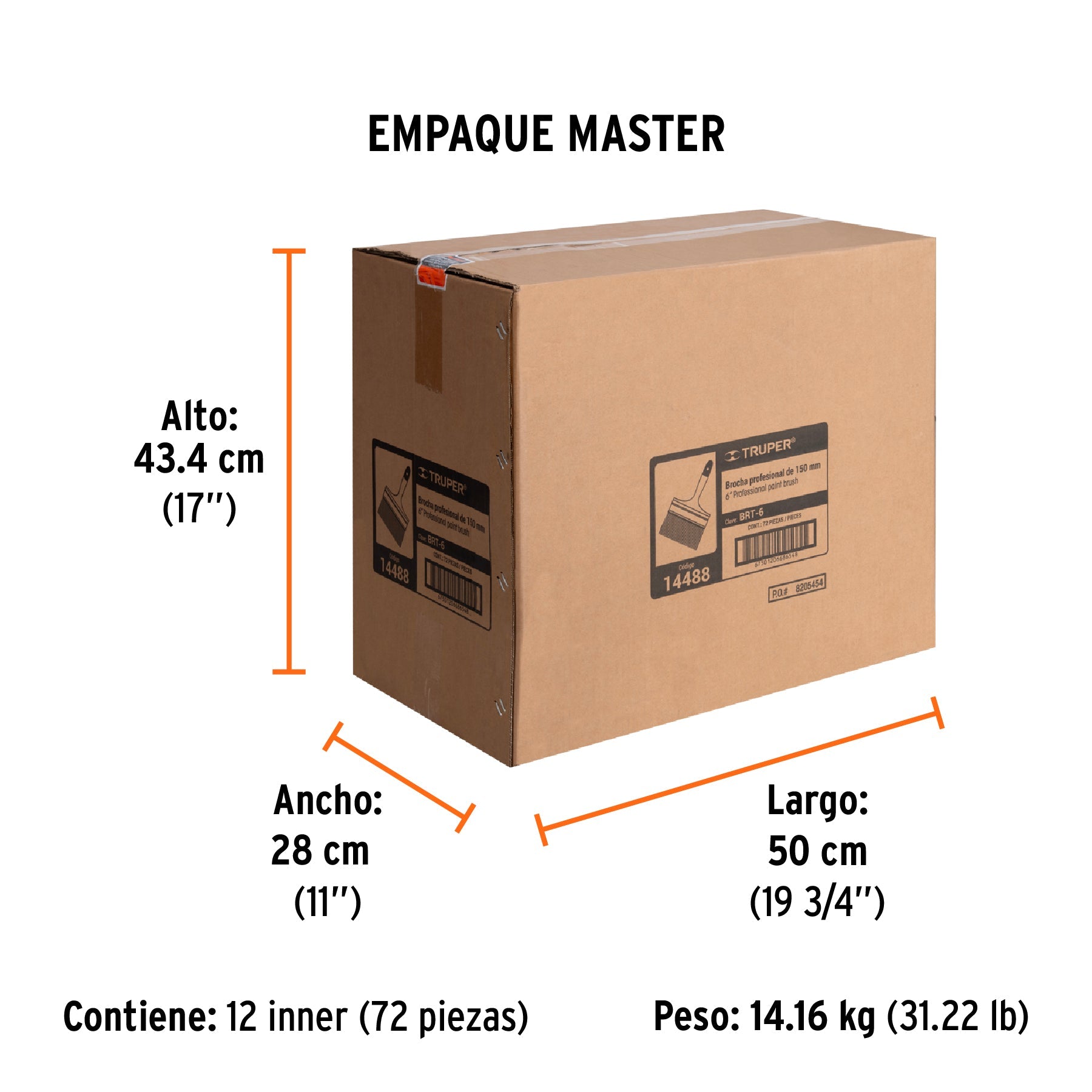 Brocha profesional de 6" con mango de plástico, TRUPER - Empaque