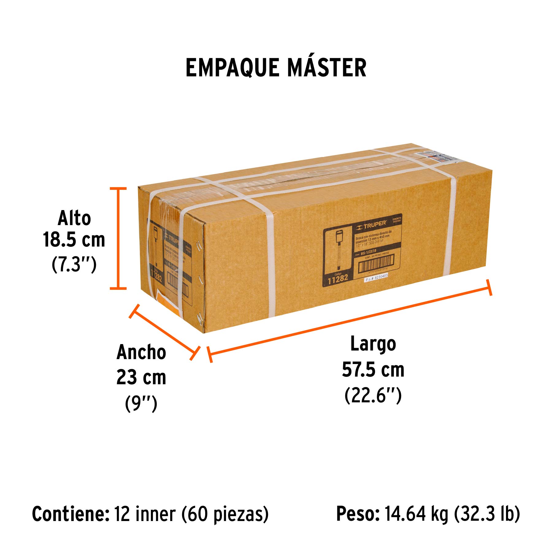 Broca SDS Plus 1/2 x 18", TRUPER - Empaque