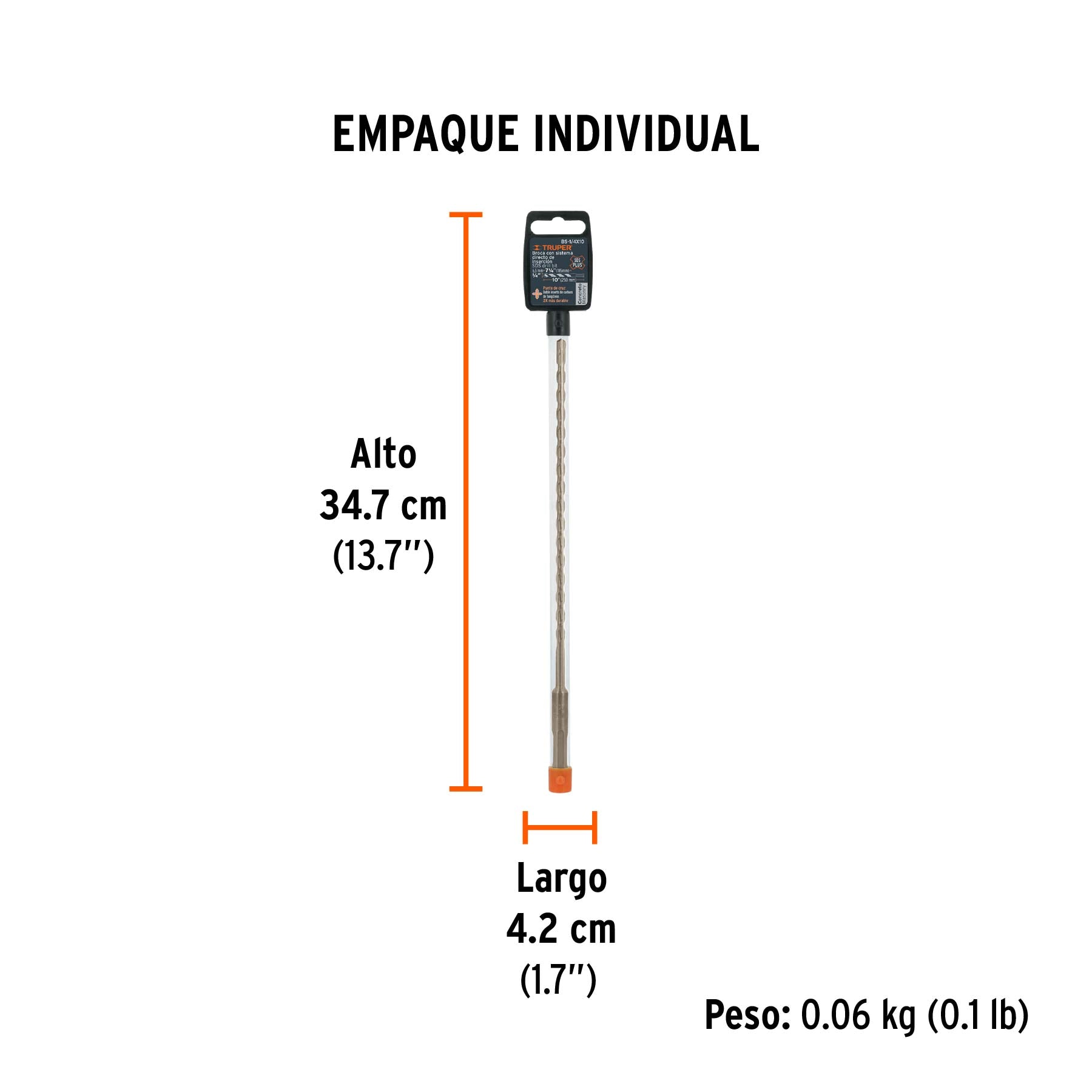 Broca SDS Plus 1/4 x 10", TRUPER - Empaque