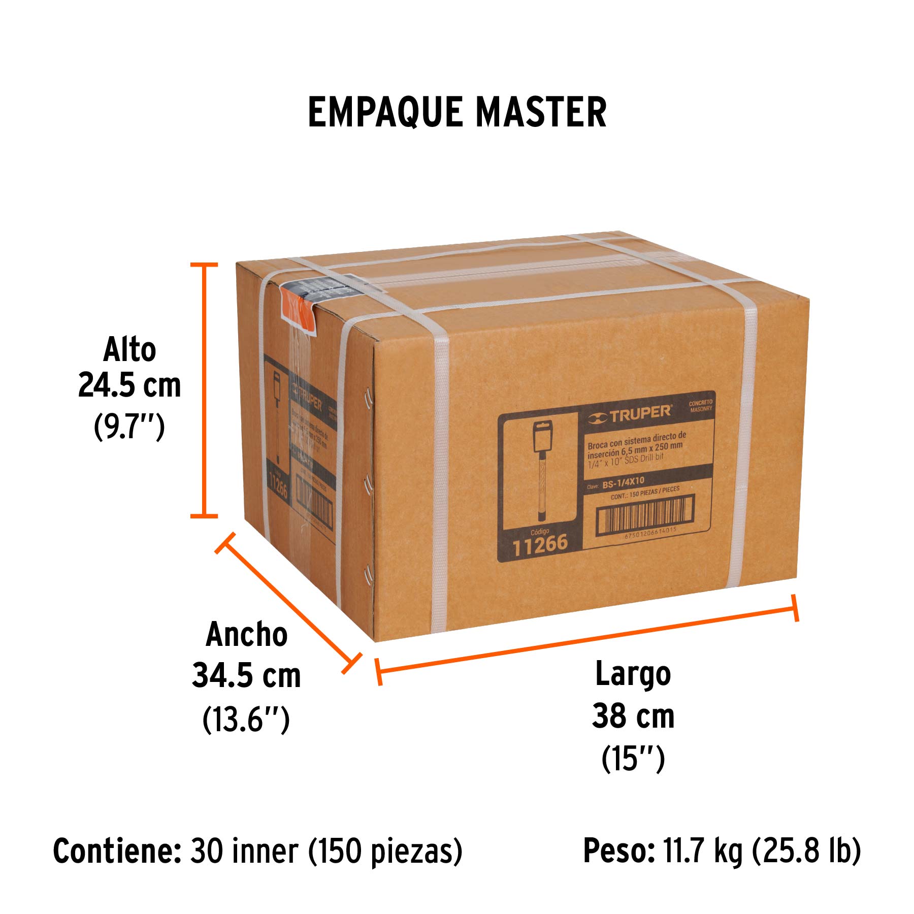 Broca SDS Plus 1/4 x 10", TRUPER - Empaque