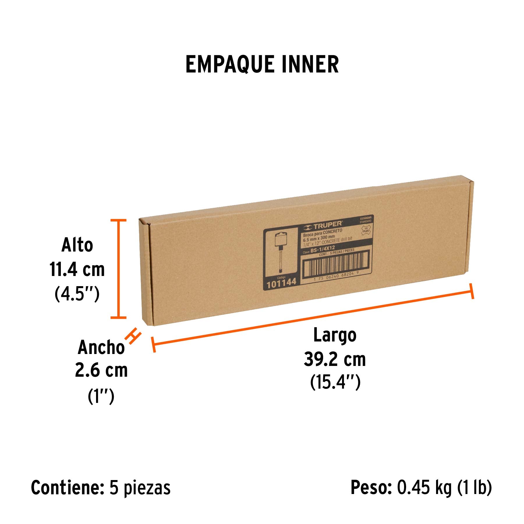 Broca SDS Plus 1/4 x 12", TRUPER - Empaque