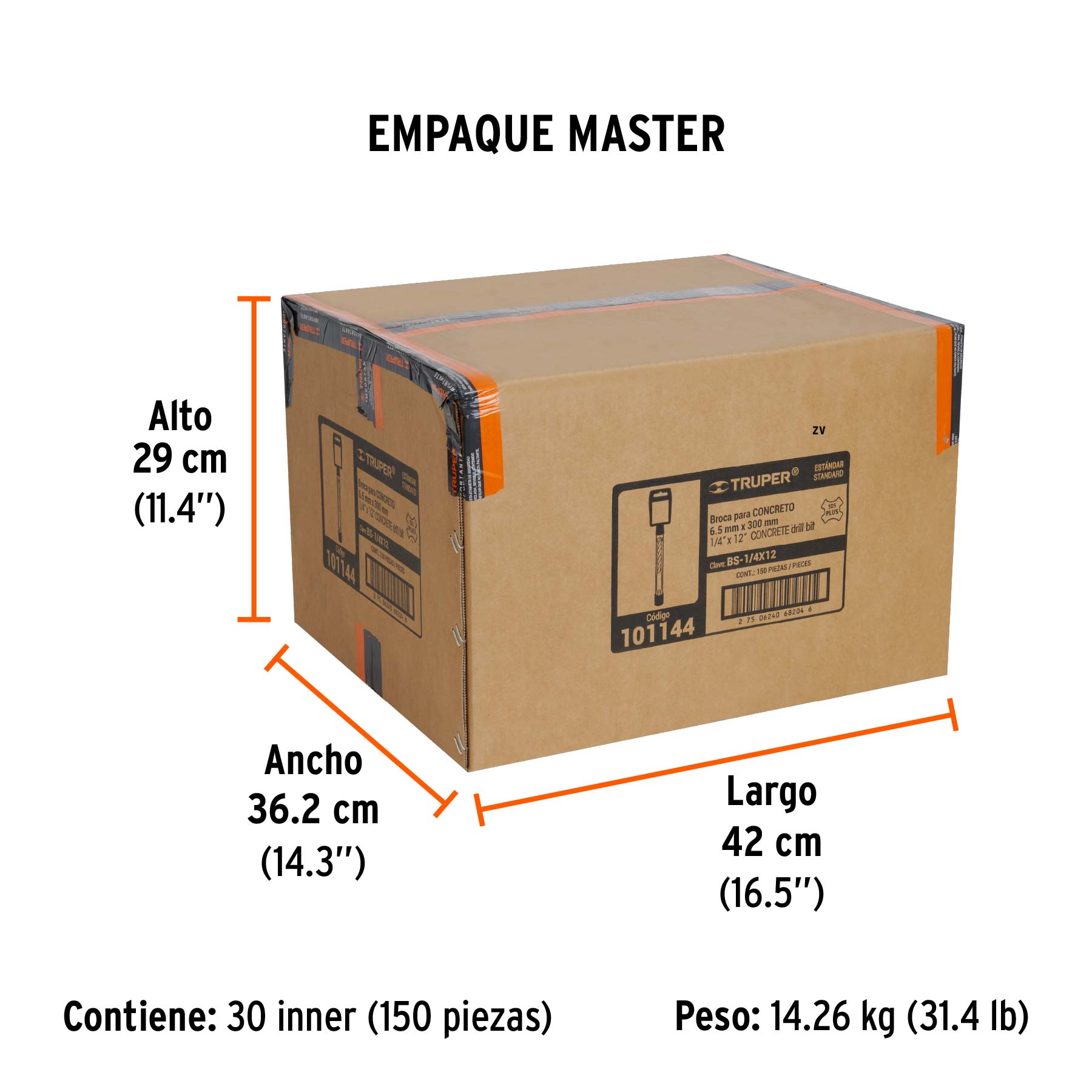 Broca SDS Plus 1/4 x 12", TRUPER - Empaque