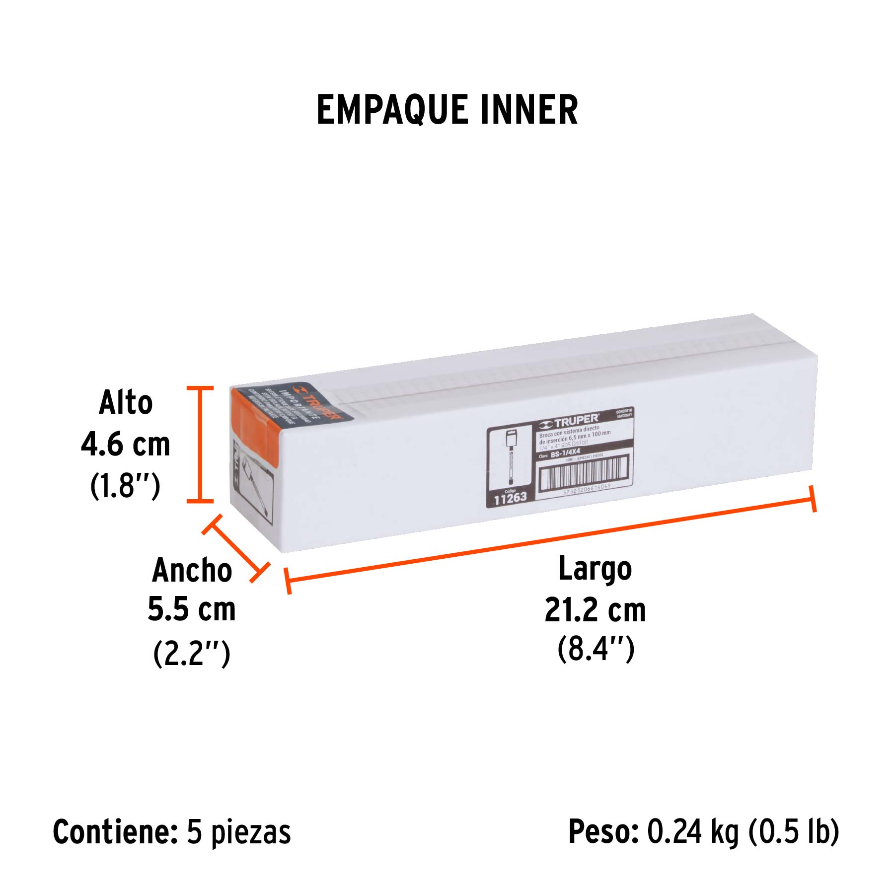 Broca SDS Plus 1/4 x 4", TRUPER - Empaque