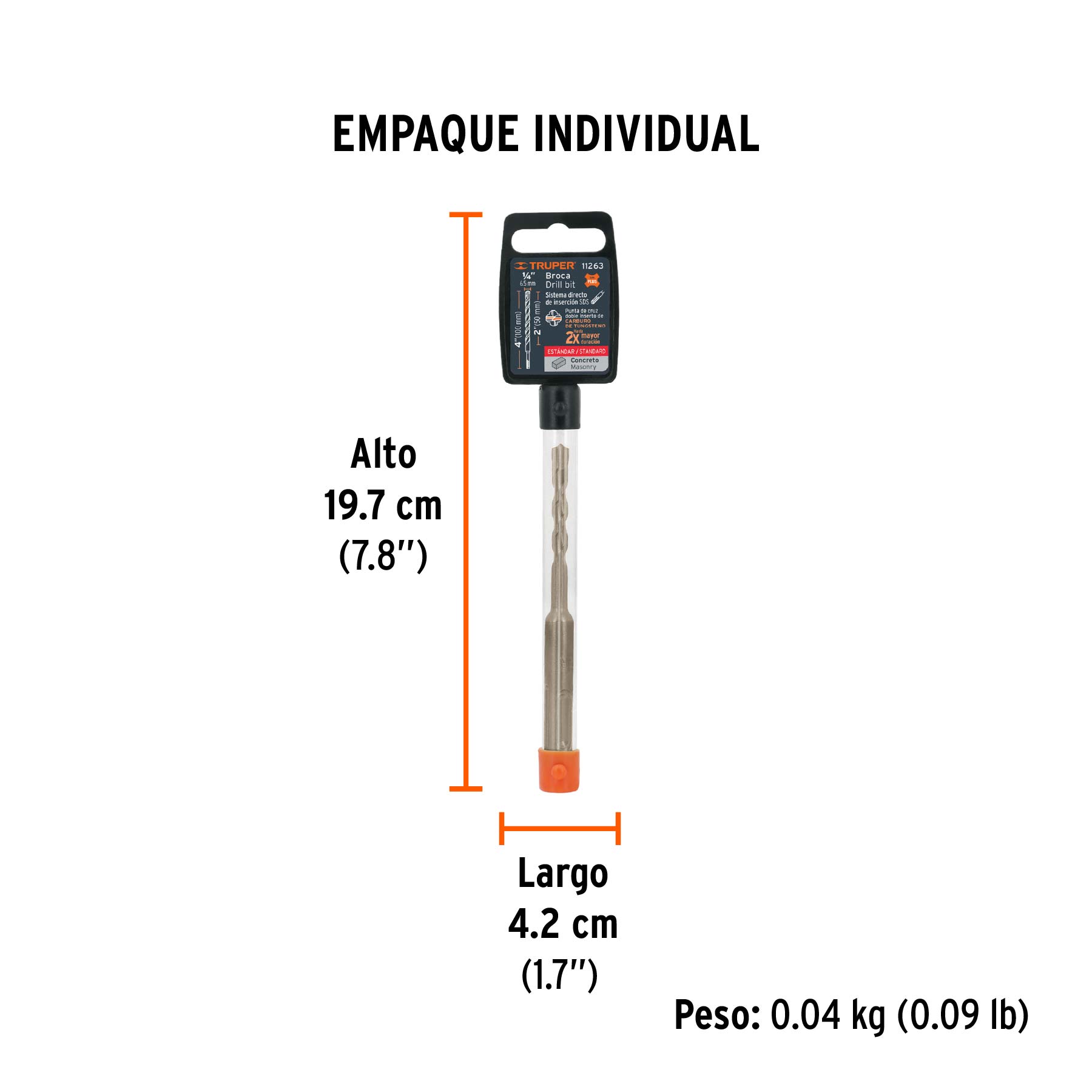 Broca SDS Plus 1/4 x 4", TRUPER - Empaque