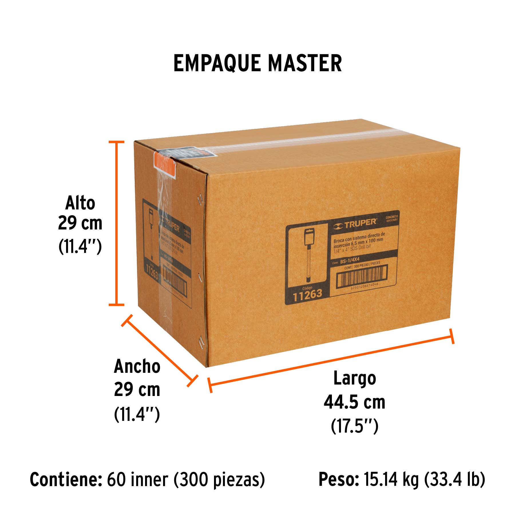 Broca SDS Plus 1/4 x 4", TRUPER - Empaque
