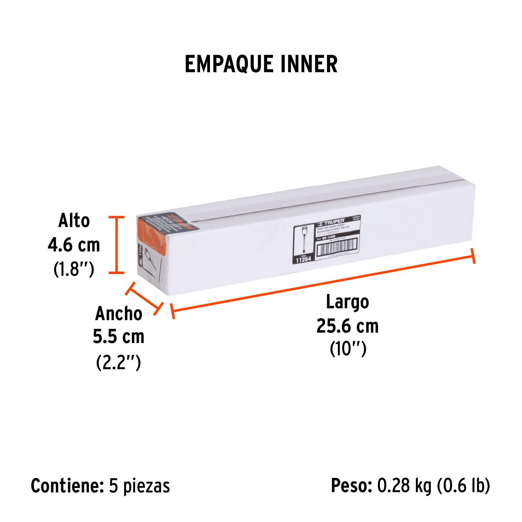 Broca SDS Plus 1/4 x 6", TRUPER - Empaque
