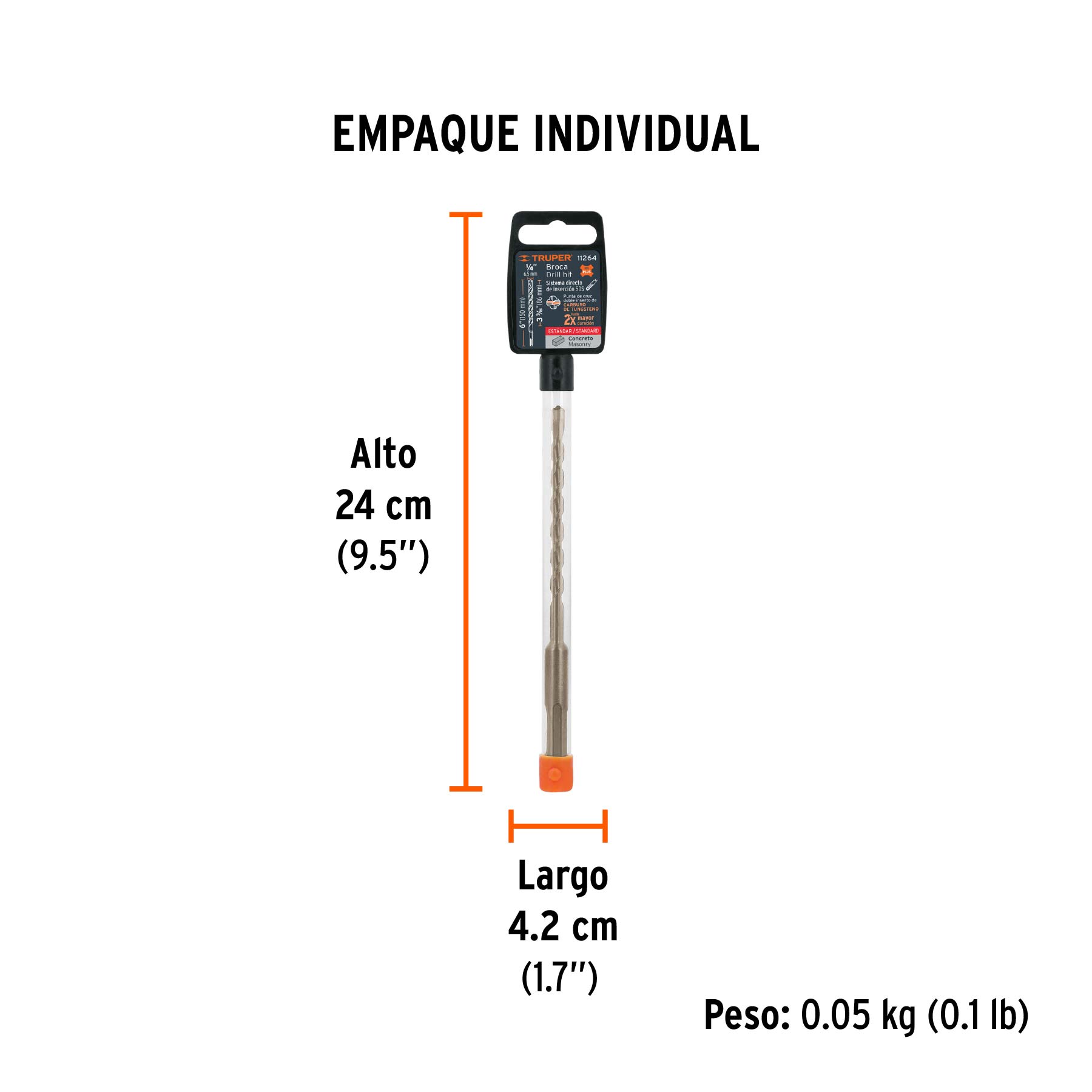 Broca SDS Plus 1/4 x 6", TRUPER - Empaque