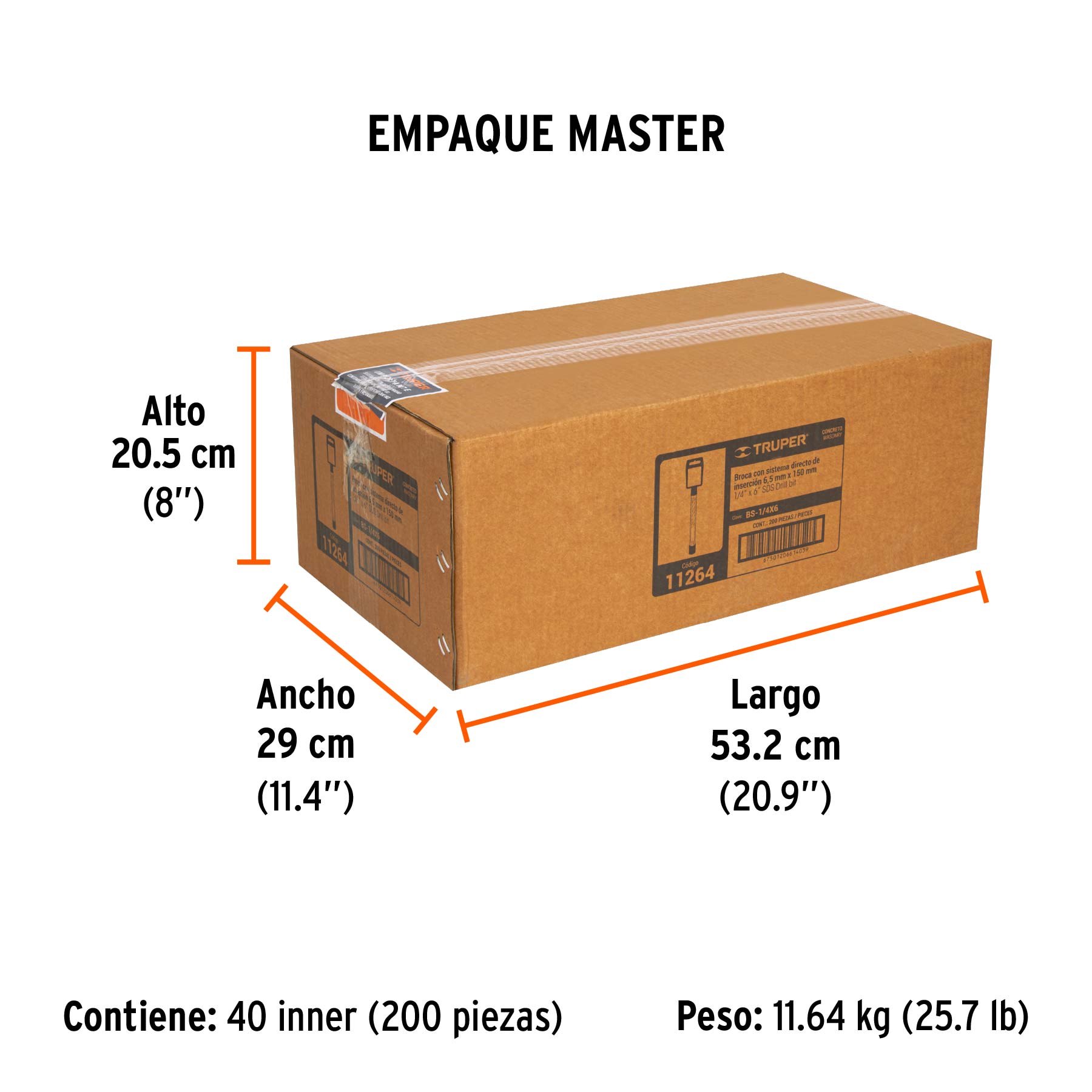 Broca SDS Plus 1/4 x 6", TRUPER - Empaque
