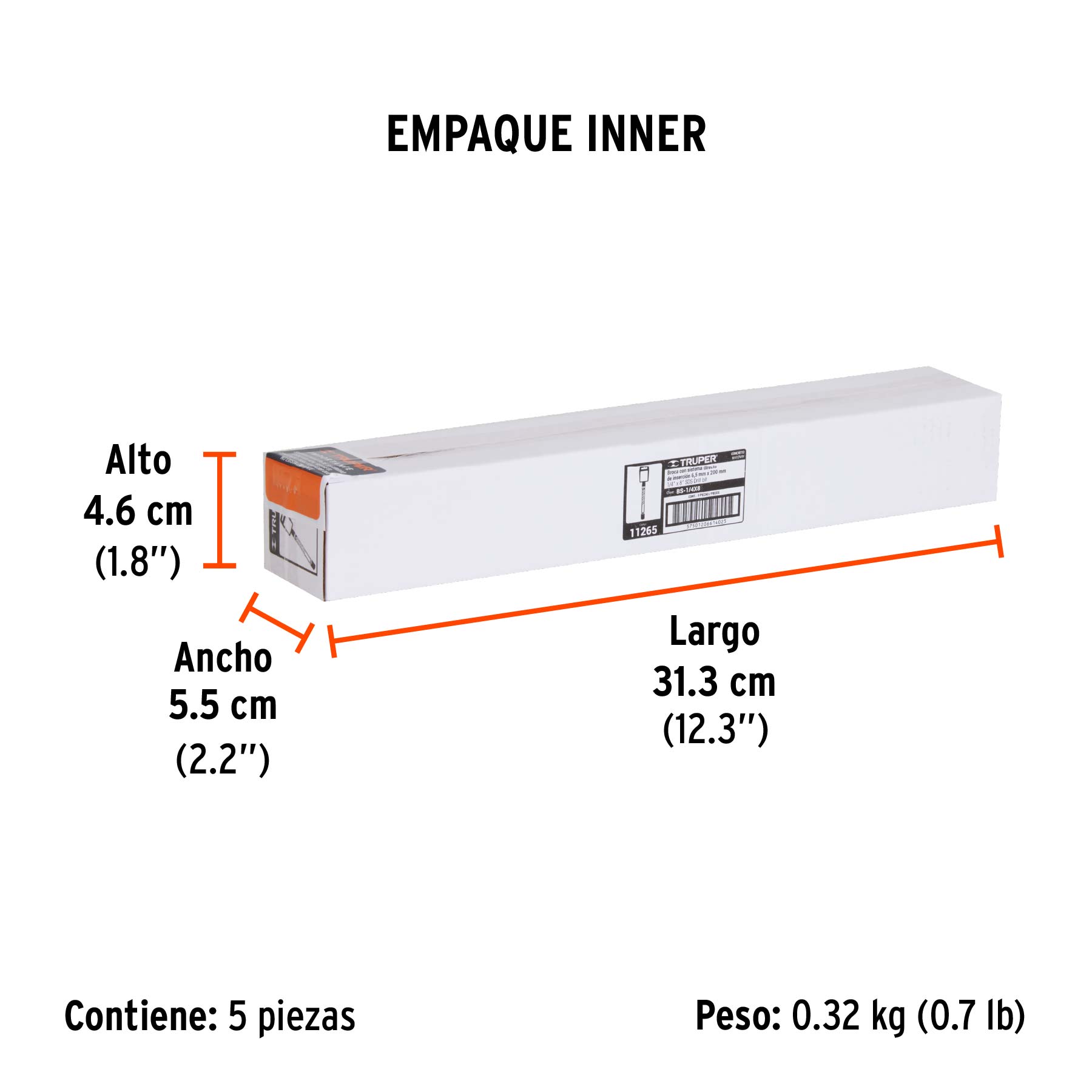 Broca SDS Plus 1/4 x 8", TRUPER - Empaque