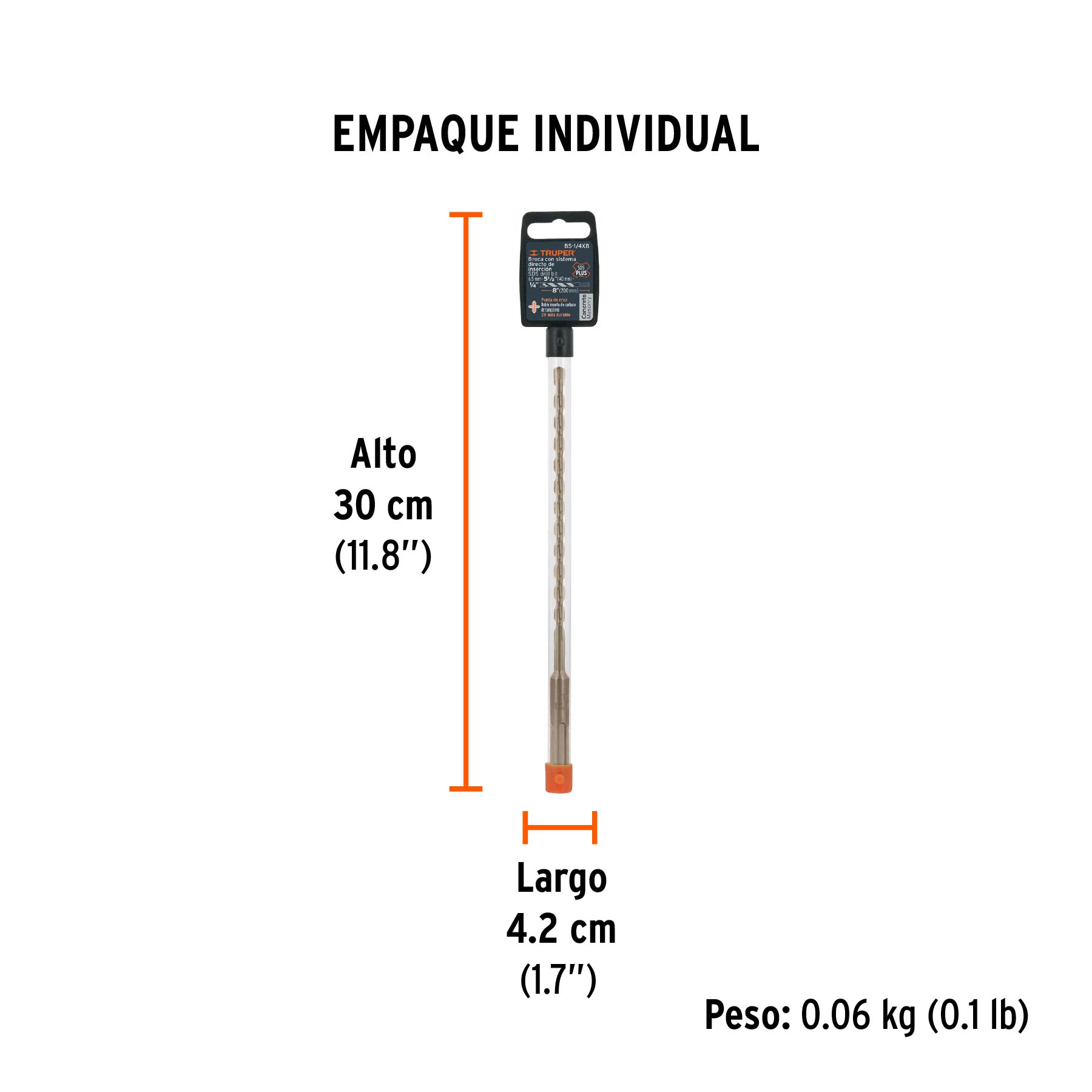 Broca SDS Plus 1/4 x 8", TRUPER - Empaque