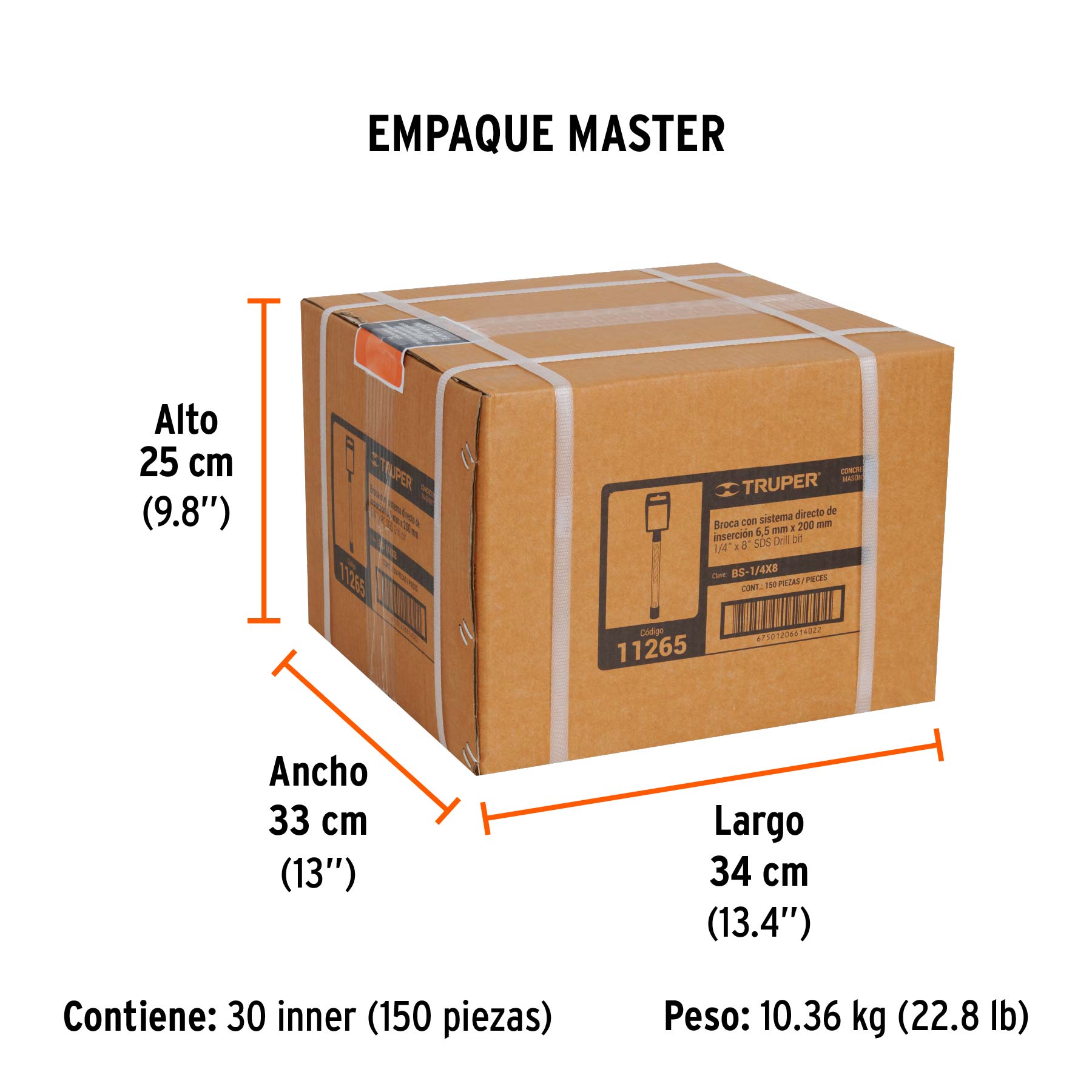 Broca SDS Plus 1/4 x 8", TRUPER - Empaque