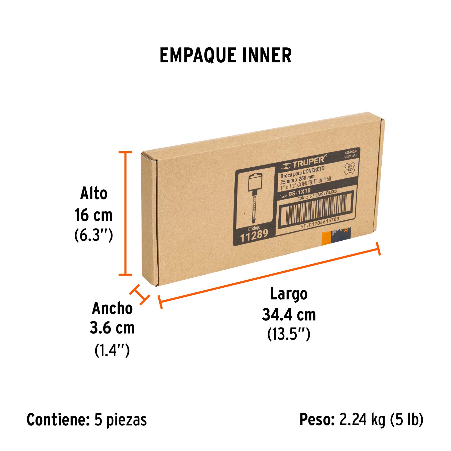 Broca SDS Plus 1 x 10", TRUPER - Empaque