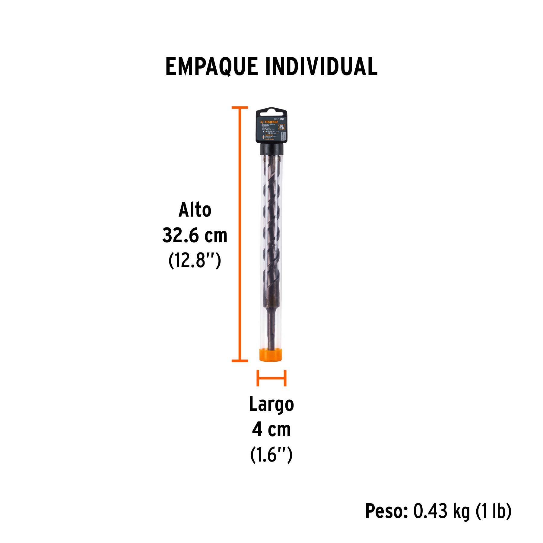 Broca SDS Plus 1 x 10", TRUPER - Empaque