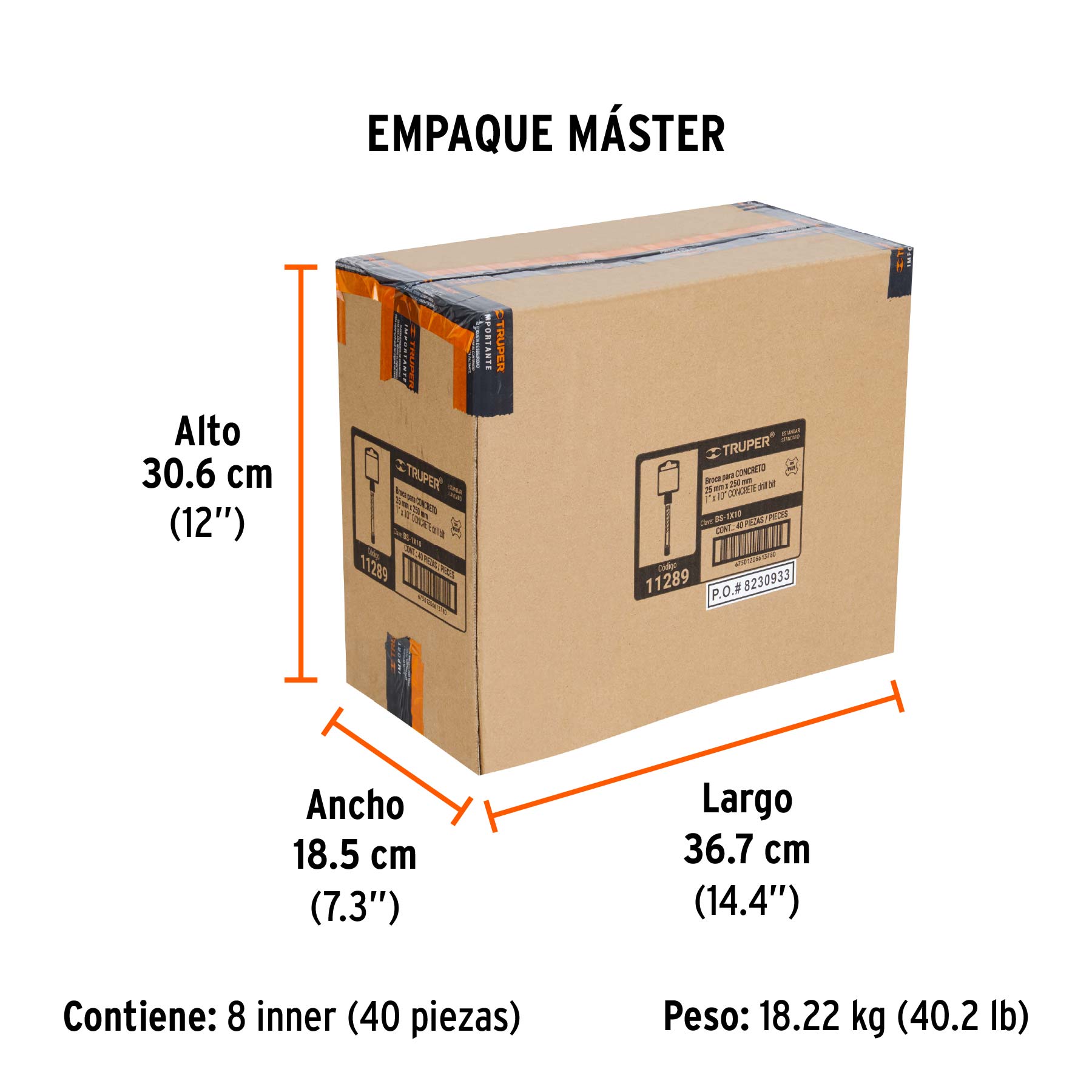 Broca SDS Plus 1 x 10", TRUPER - Empaque