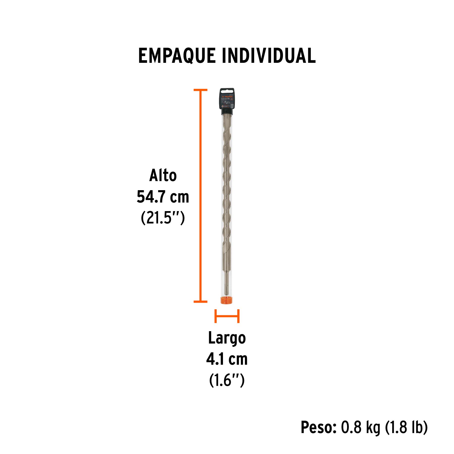 Broca SDS Plus 1 x 18", TRUPER - Empaque